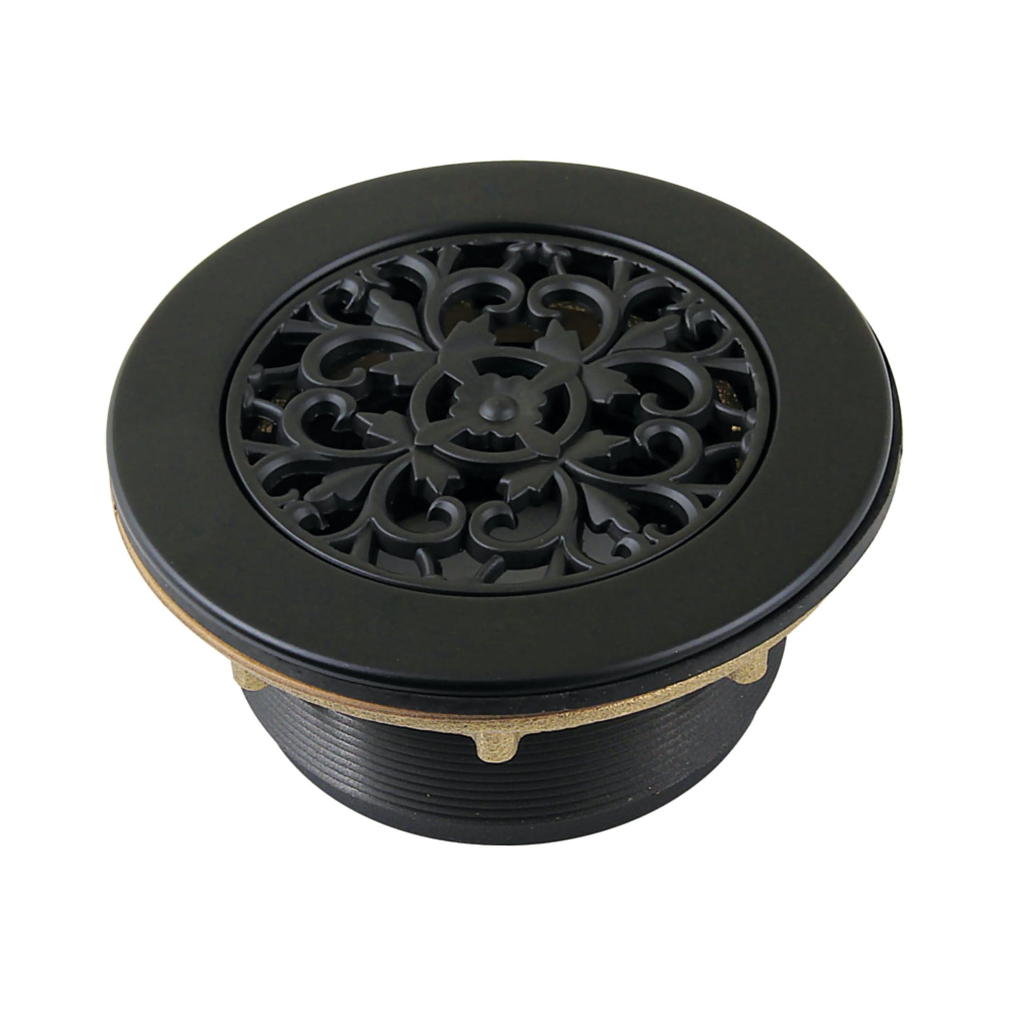 Kingston BSFT4130 Watercourse 4-1/4-Inch Brass Round Grid Shower Base Drain with Flange in Matte Black