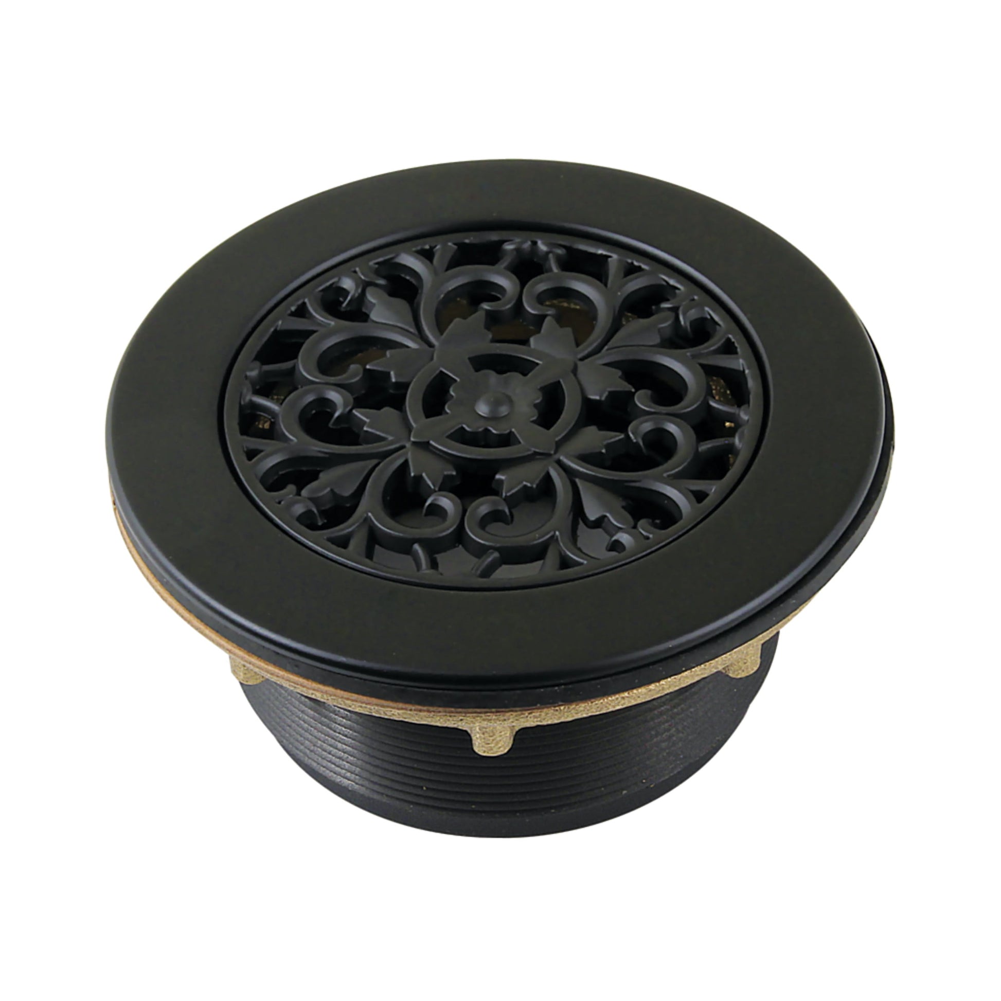 Kingston BSFT4130 Watercourse 4-1/4-Inch Brass Round Grid Shower Base Drain with Flange in Matte Black