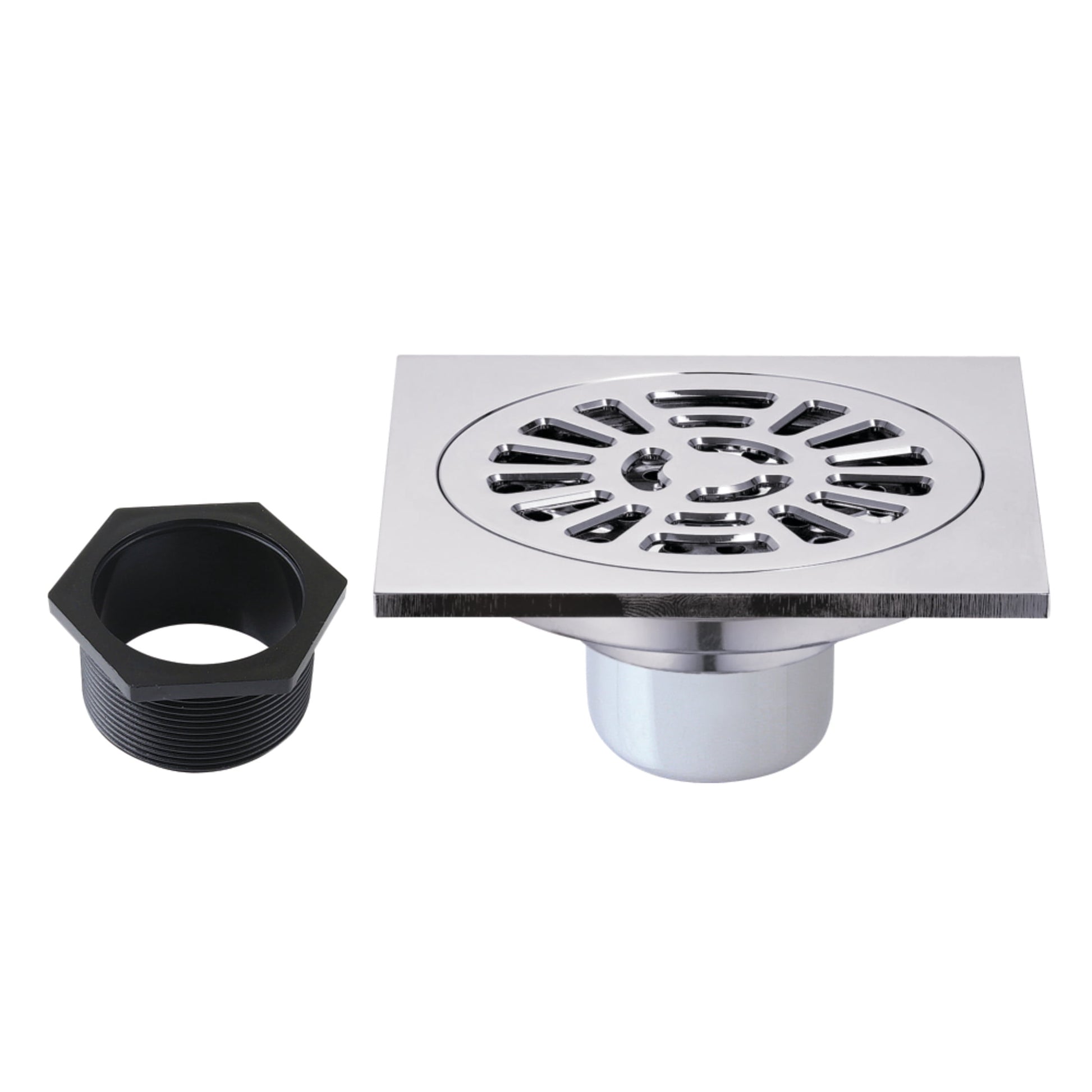 Kingston Brass BSF4267C Watercourse 4-Inch Brass Square Grid Shower Drain with Hair Strainer in Polished Chrome