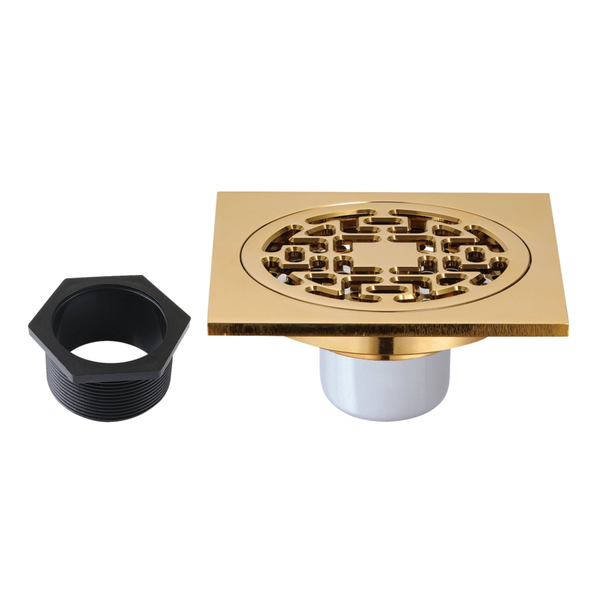 Kingston Brass BSF4272BB Watercourse 4-Inch Brass Square Grid Shower Drain with Flange in Brushed Brass