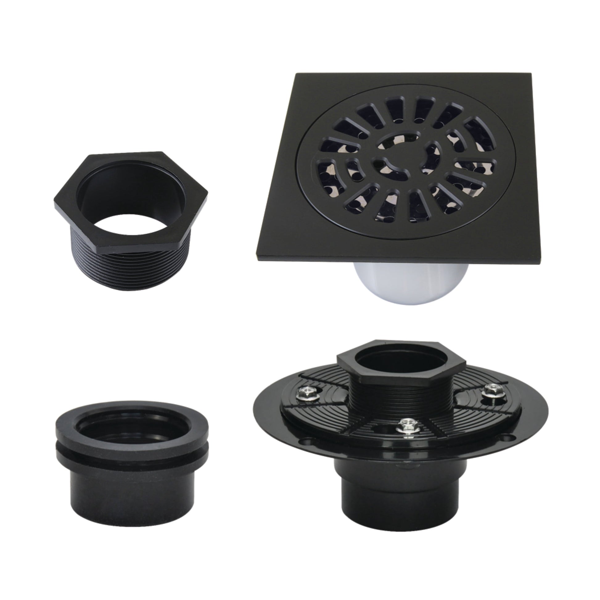 Kingston Brass BSFK4267MB Watercourse 4-Inch Brass Square Grid Shower Drain with Flange in Matte Black
