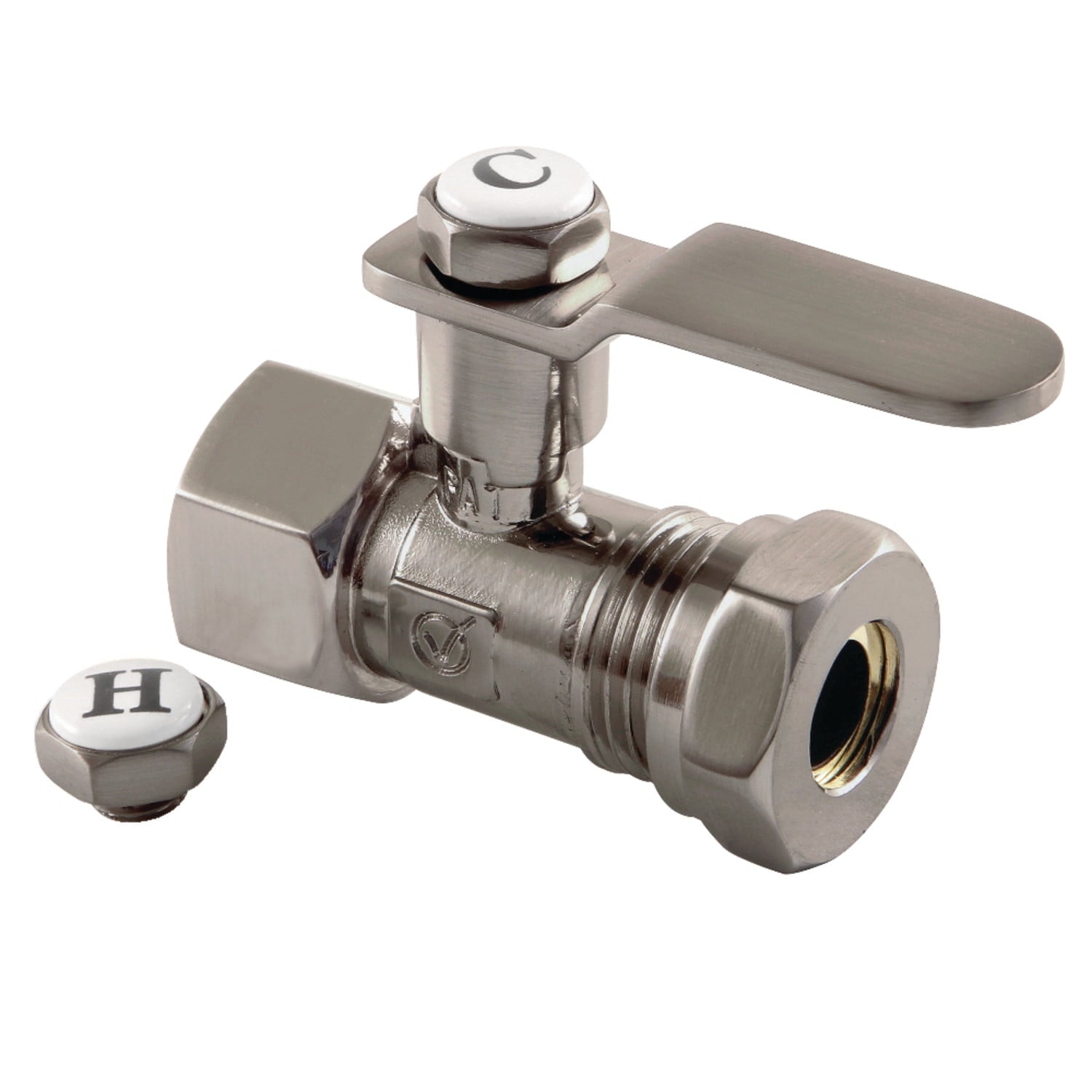 Kingston Brass CA4415BN 1/2" FIP x 1/2" or 7/16" Slip Joint Straight Stop Valve, Brushed Nickel