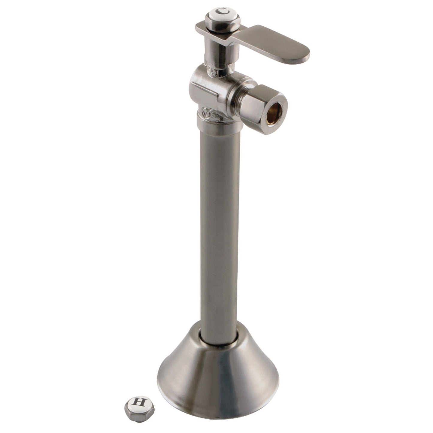 Kingston Brass CA8320BN 1/2" Sweat x 3/8" OD Comp Angle Shut Off Valve with 5" Extension, Brushed Nickel