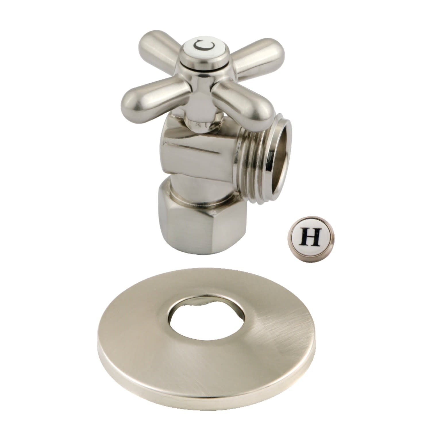 Kingston Brass CC13008XK 1/2" FIP x 3/4" Hose Thread Angle Stop Valve with Flange, Brushed Nickel
