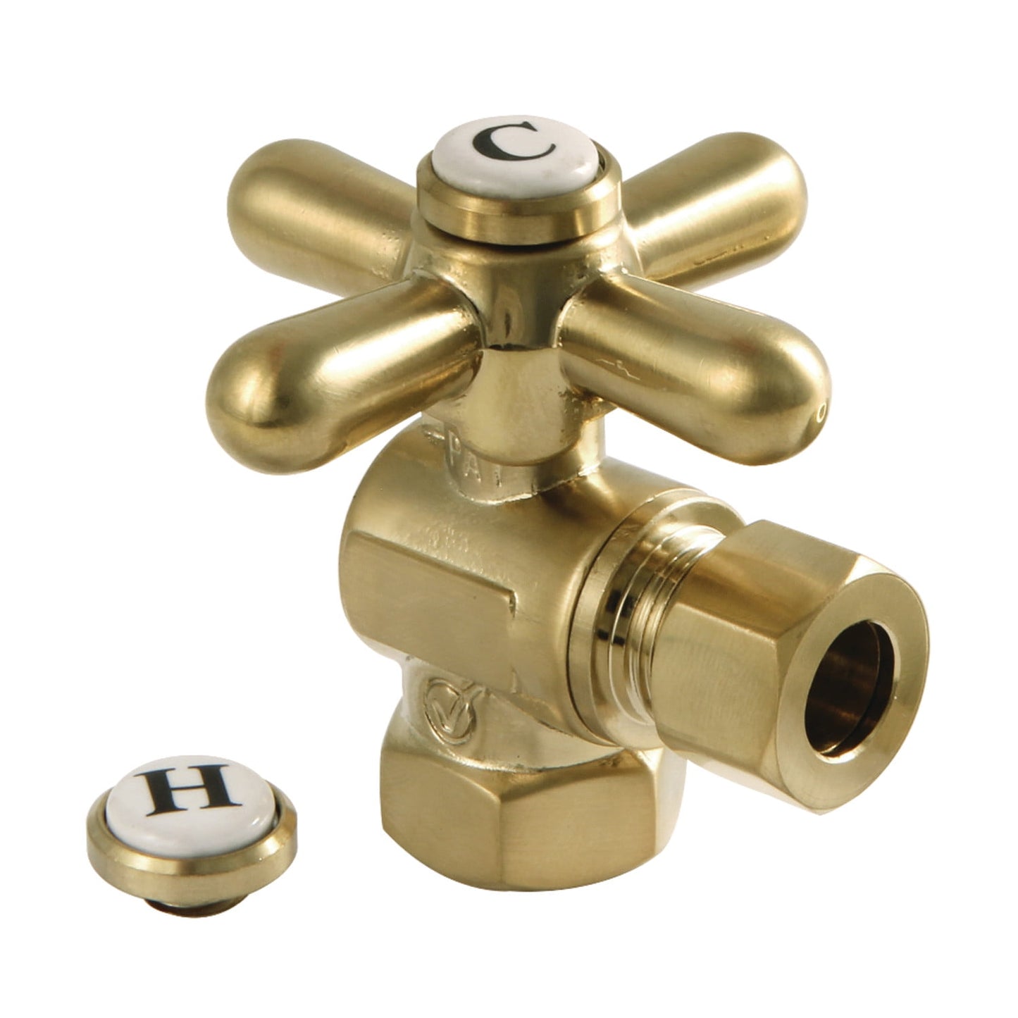 Kingston Brass CC33107X 3/8" FIP x 3/8" OD Comp Quarter-Turn Angle Stop Valve, Brushed Brass