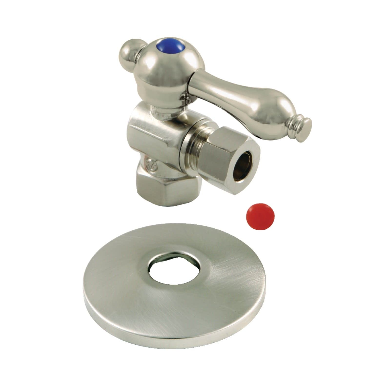 Kingston Brass CC33108K 3/8" FIP x 3/8" OD Comp Quarter-Turn Angle Stop Valve with Flange, Brushed Nickel