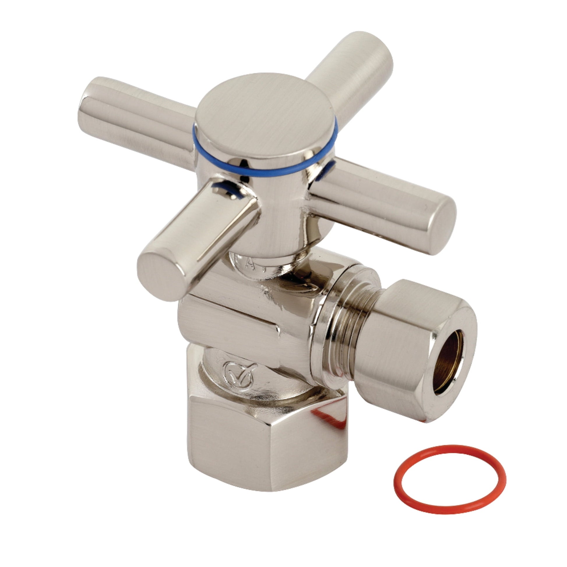Kingston Brass CC43108DX 1/2-Inch FIP x 3/8-Inch O.D. Comp Quarter-Turn Angle Shut-Off Valve in Brushed Nickel
