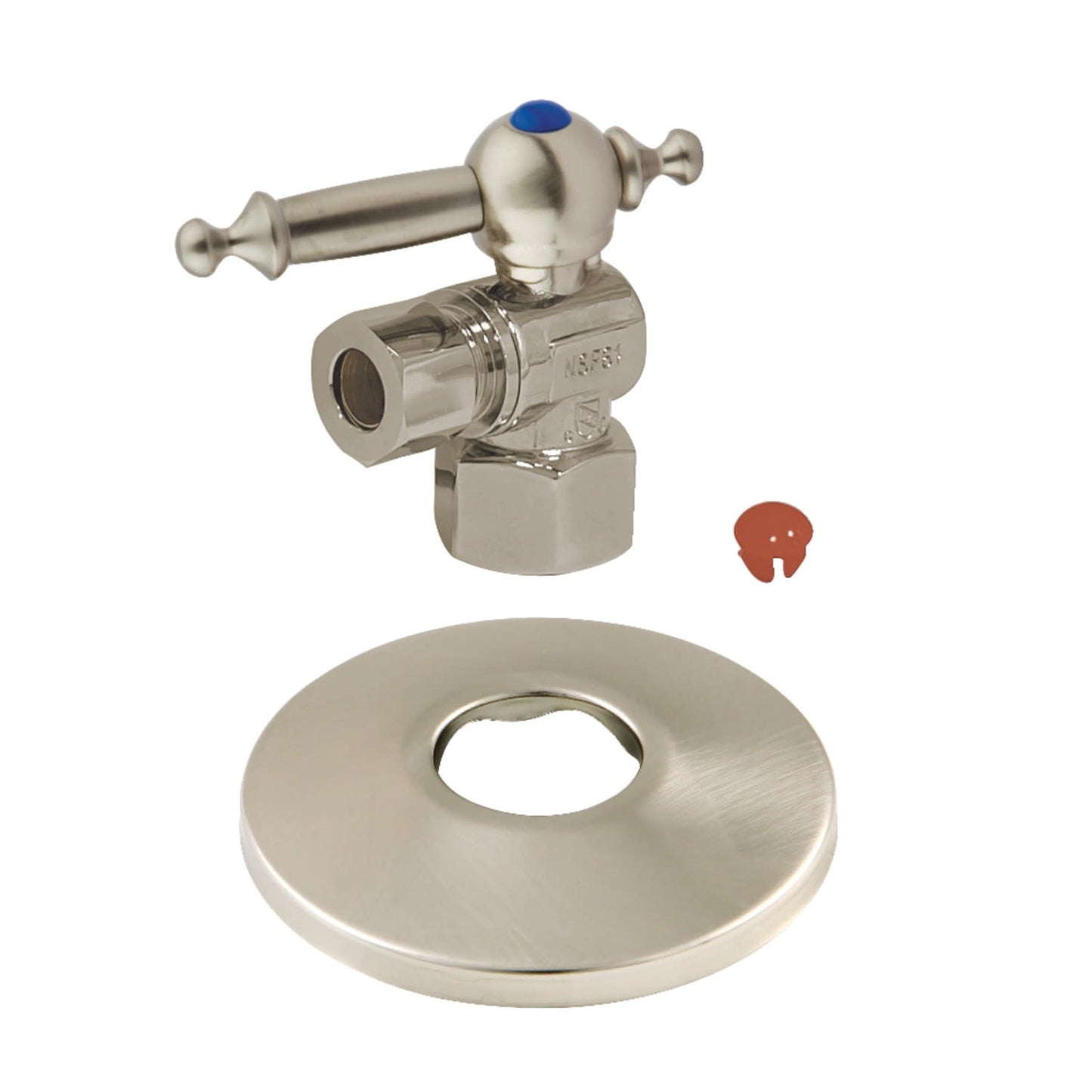 Kingston Brass CC43108TLK 1/2" FIP x 3/8" OD Comp Quarter-Turn Angle Stop Valve with Flange, Brushed Nickel