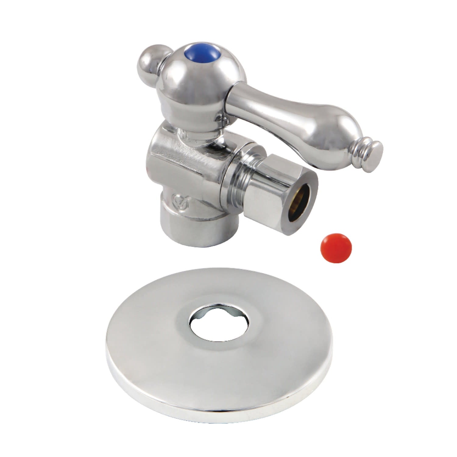 Kingston Brass CC43201K 1/2" Sweat x 3/8" OD Comp Quarter-Turn Angle Stop Valve with Flange, Polished Chrome
