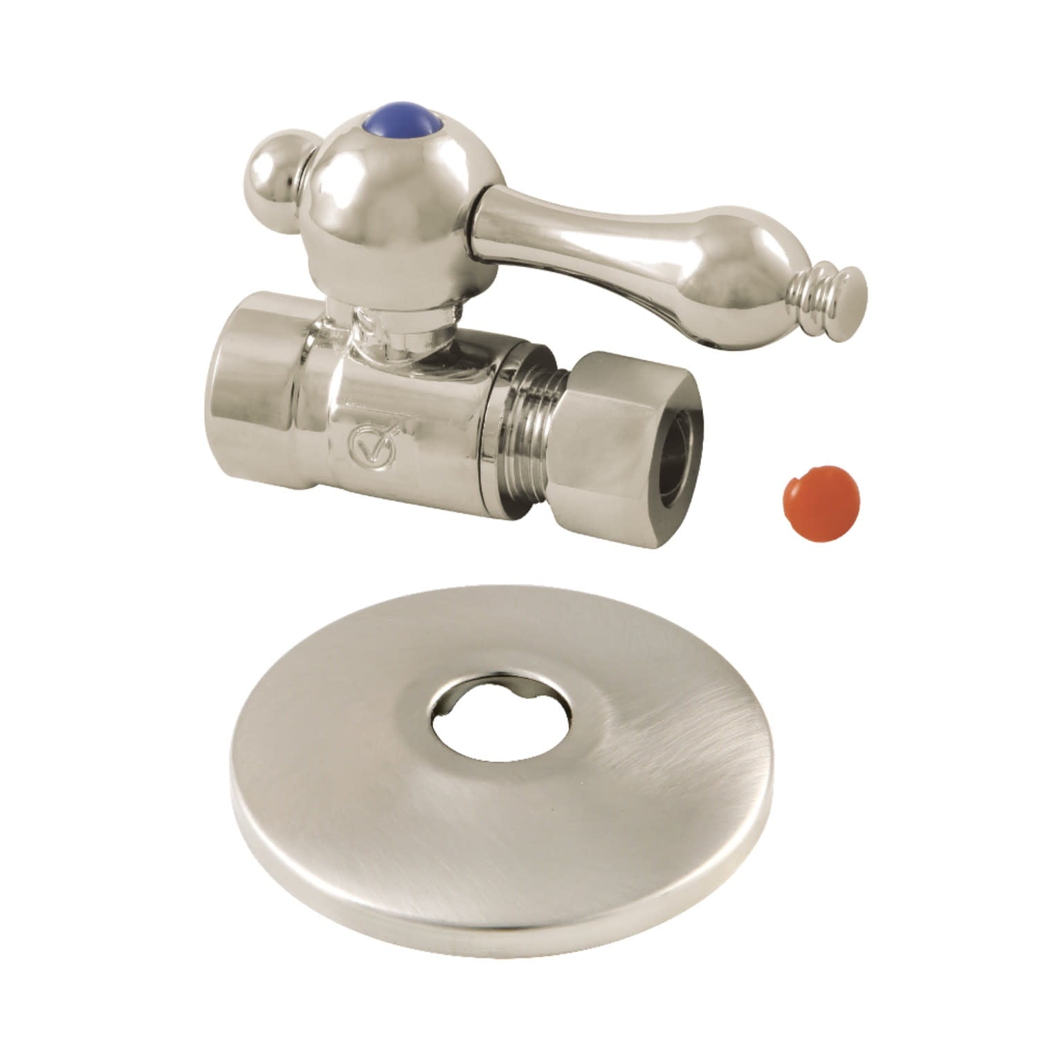 Kingston Brass CC43258K 1/2" Sweat x 3/8" O.D. Comp Straight Stop Valve with Flange, Brushed Nickel