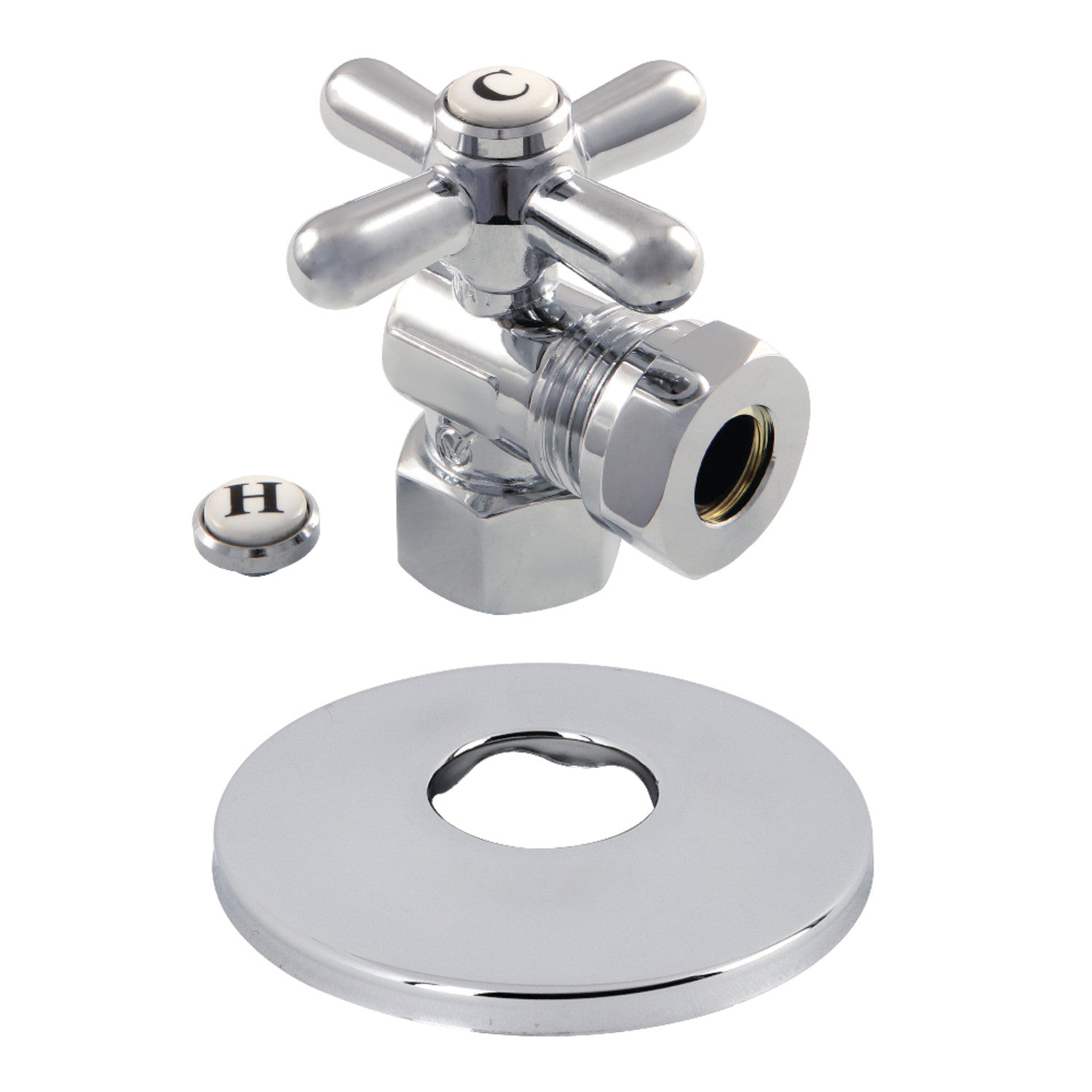 Kingston Brass CC44101XK 1/2" FIP x 1/2" or 7/16" Slip Joint Quarter-Turn Angle Stop Valve with Flange, Polished Chrome