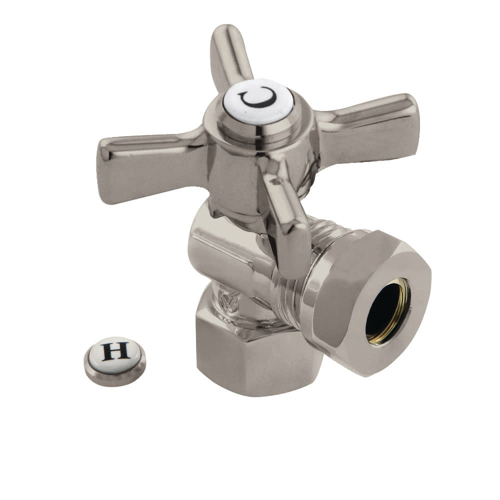 Kingston Brass CC44108ZX 1/2" FIP x 1/2" or 7/16" Slip Joint Angle Stop Valve, Brushed Nickel