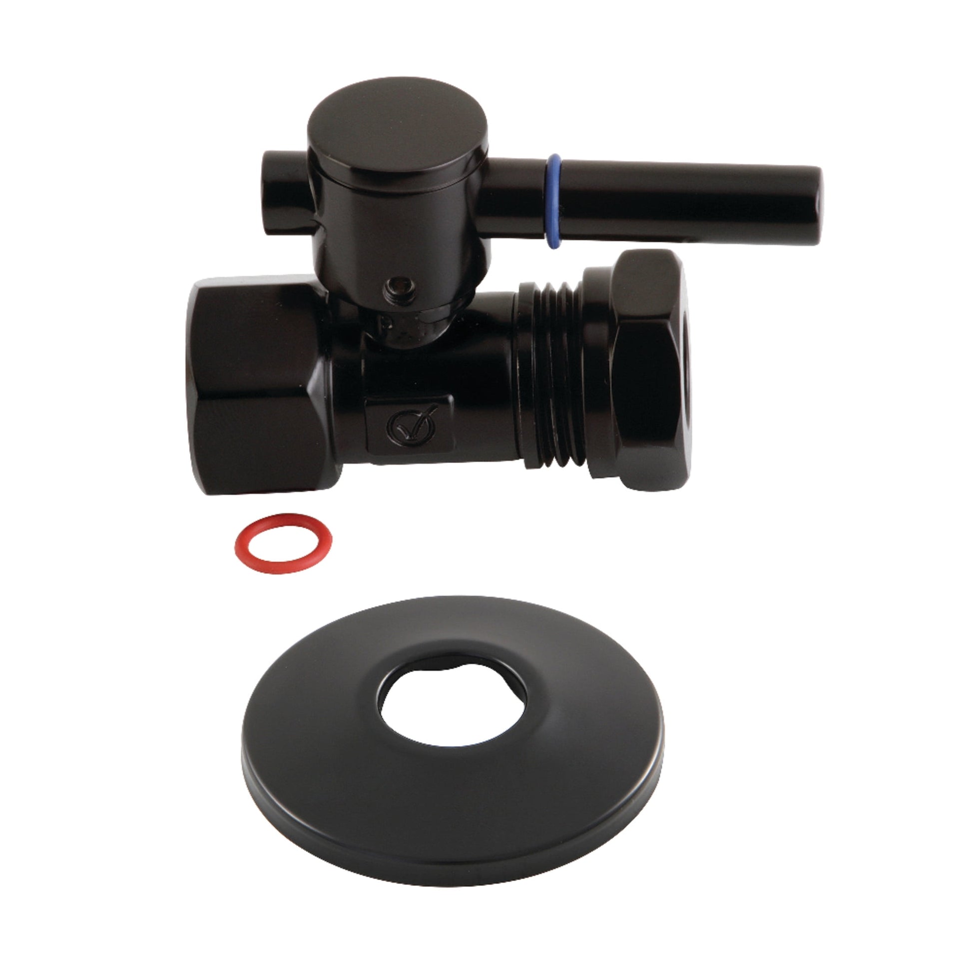 Kingston Brass CC44150DLK 1/2-Inch FIP x 1/2-Inch or 7/16-Inch Slip Joint Quarter-Turn Straight Shut-Off Valve with Flange in Matte Black