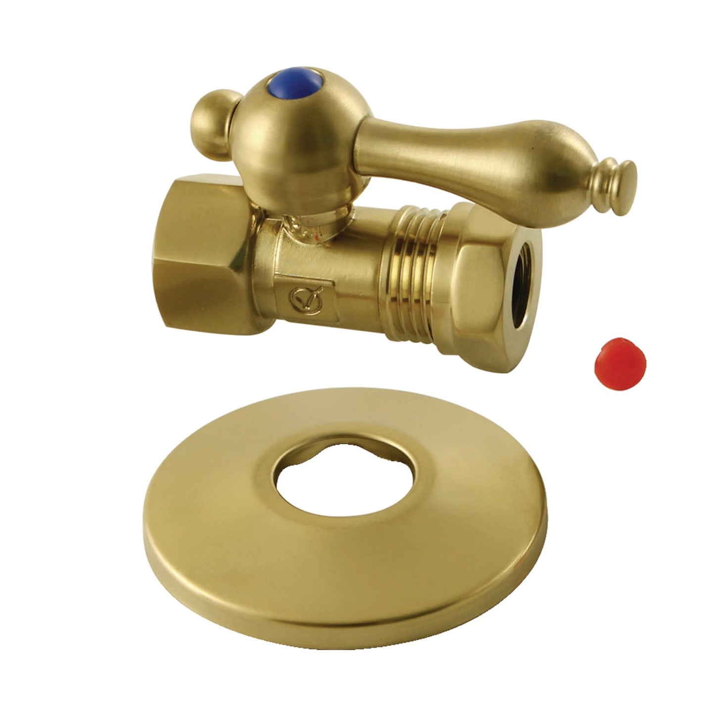 Kingston Brass CC44157K 1/2" FIP x 1/2" or 7/16" Slip Joint Quarter-Turn Straight Stop Valve with Flange, Brushed Brass