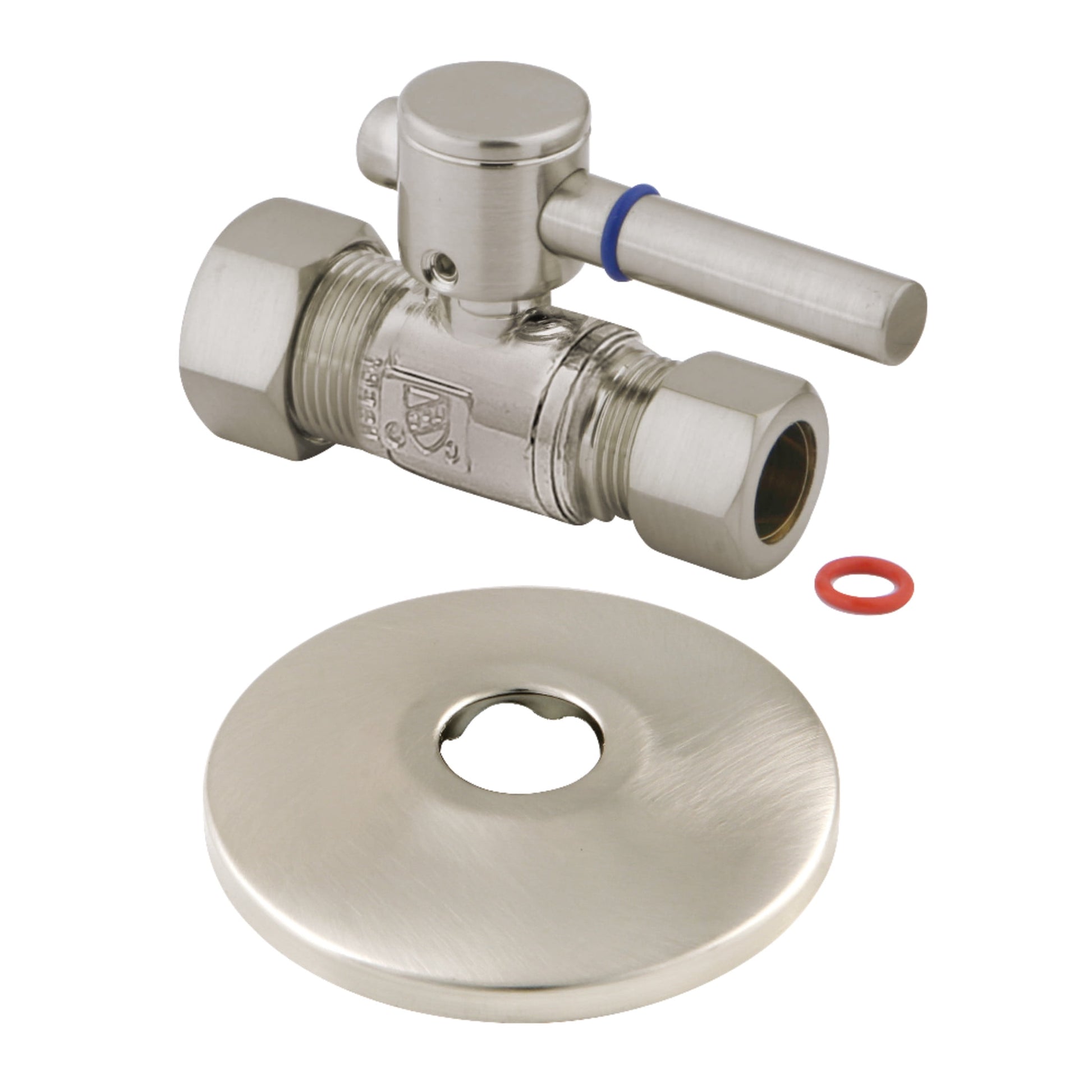 Kingston Brass CC44458DLK 5/8-Inch O.D. Comp x 1/2-Inch O.D. Comp Quarter-Turn Straight Shut-Off Valve with Flange in Brushed Nickel