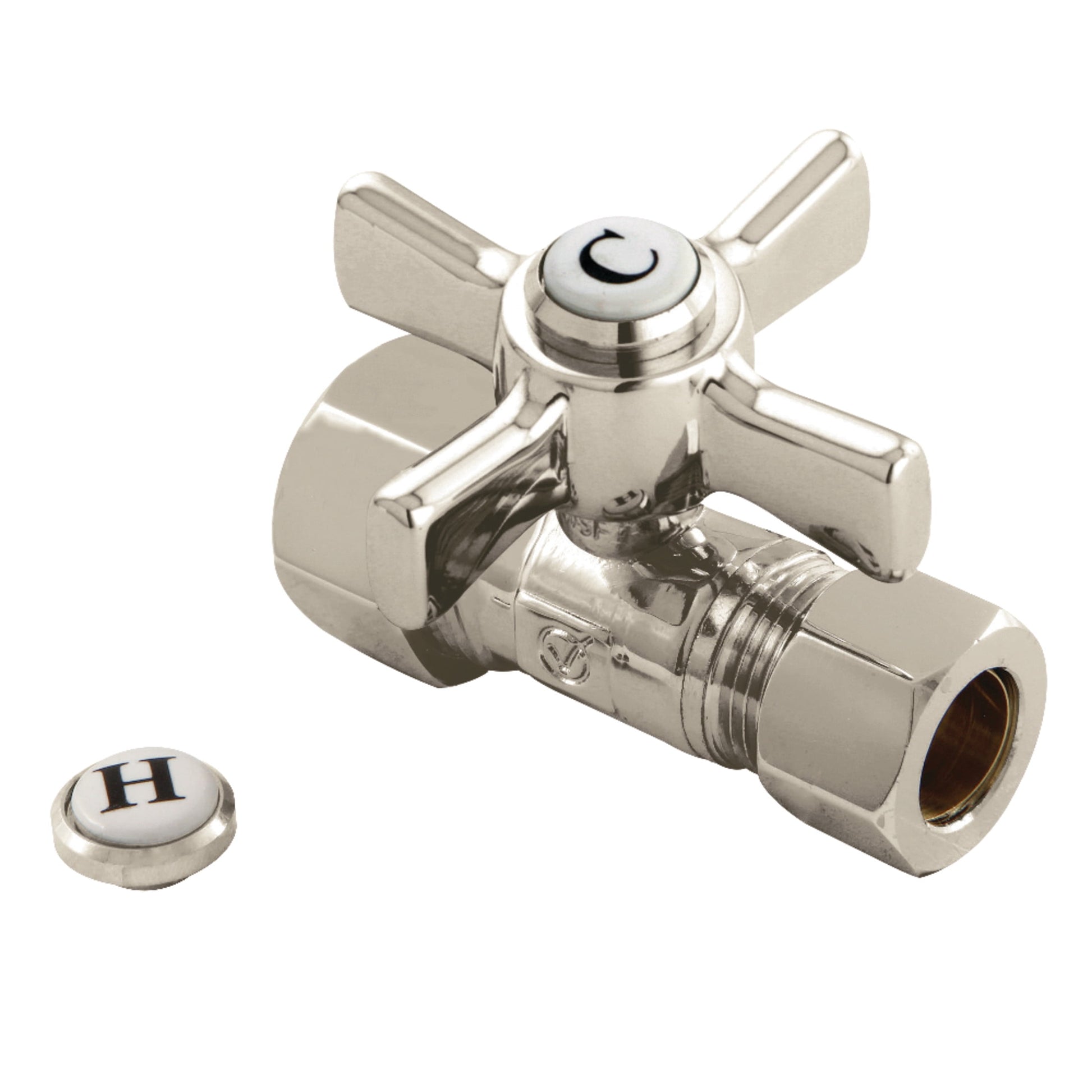 Kingston Brass CC44458ZX 5/8-Inch O.D. Comp x 1/2-Inch O.D. Comp Quarter-Turn Straight Shut-Off Valve in Brushed Nickel