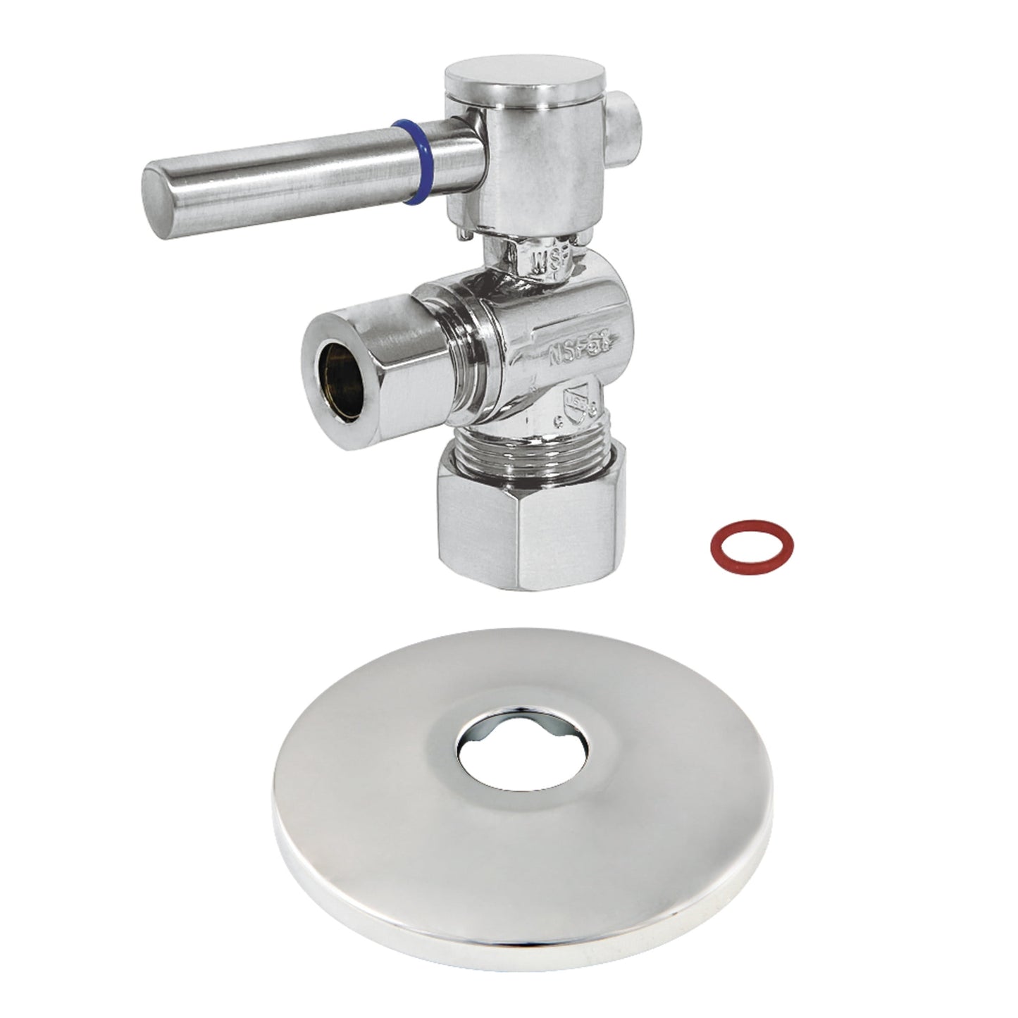 Kingston Brass CC53301DLK 5/8-Inch O.D. Comp x 3/8-Inch O.D. Comp Quarter-Turn Angle Shut-Off Valve with Flange in Polished Chrome