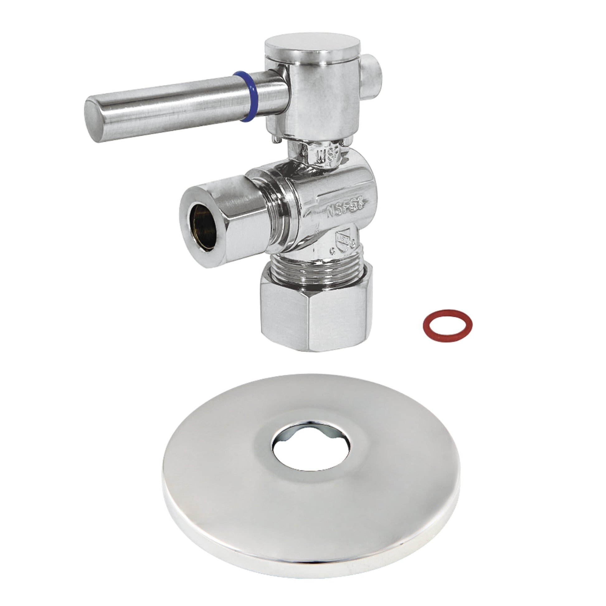 Kingston Brass CC53301DLK 5/8-Inch O.D. Comp x 3/8-Inch O.D. Comp Quarter-Turn Angle Shut-Off Valve with Flange in Polished Chrome