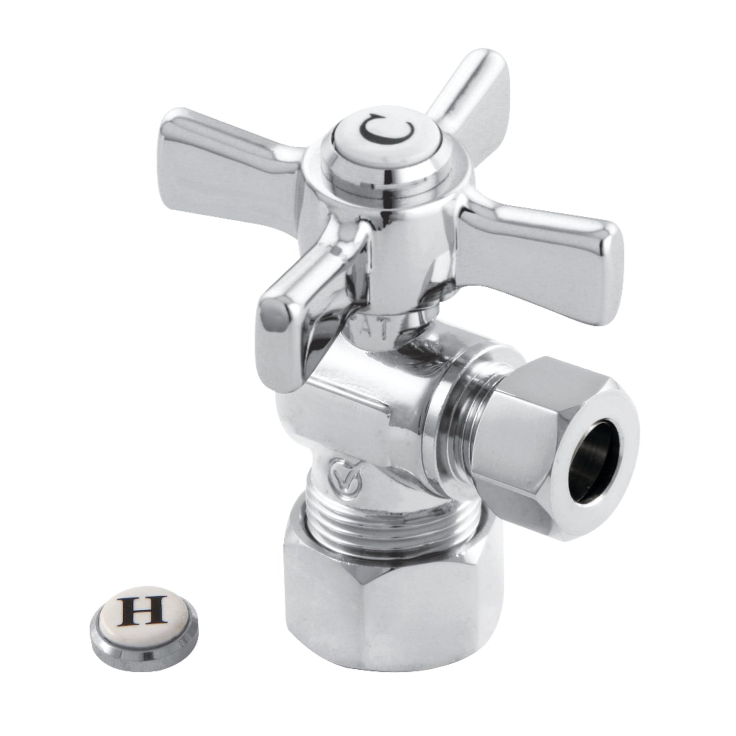 Kingston Brass CC53301ZX 5/8-Inch O.D. Comp x 3/8-Inch O.D. Comp Quarter-Turn Angle Shut-Off Valve in Polished Chrome