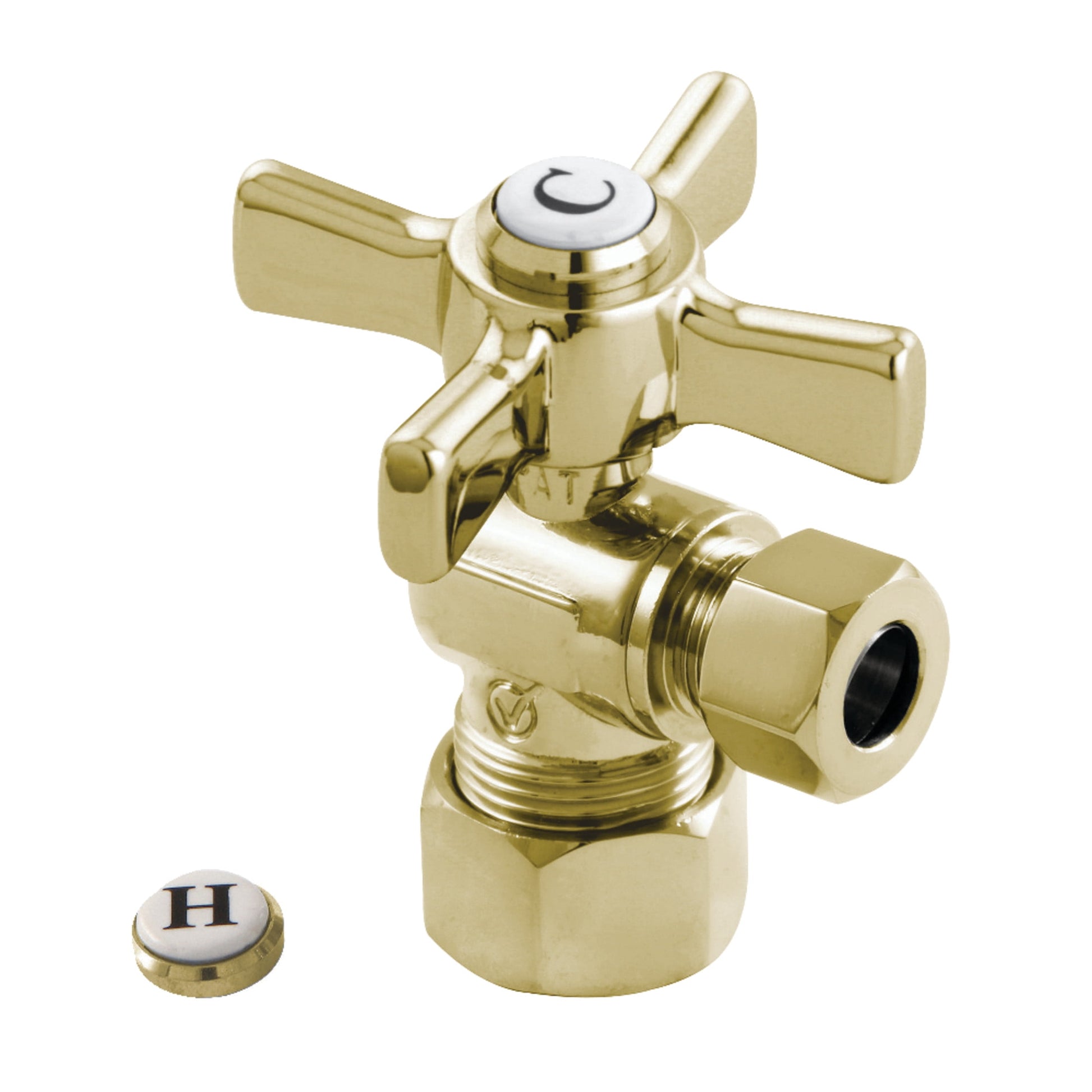 Kingston Brass CC53302ZX 5/8-Inch O.D. Comp x 3/8-Inch O.D. Comp Quarter-Turn Angle Shut-Off Valve in Polished Brass