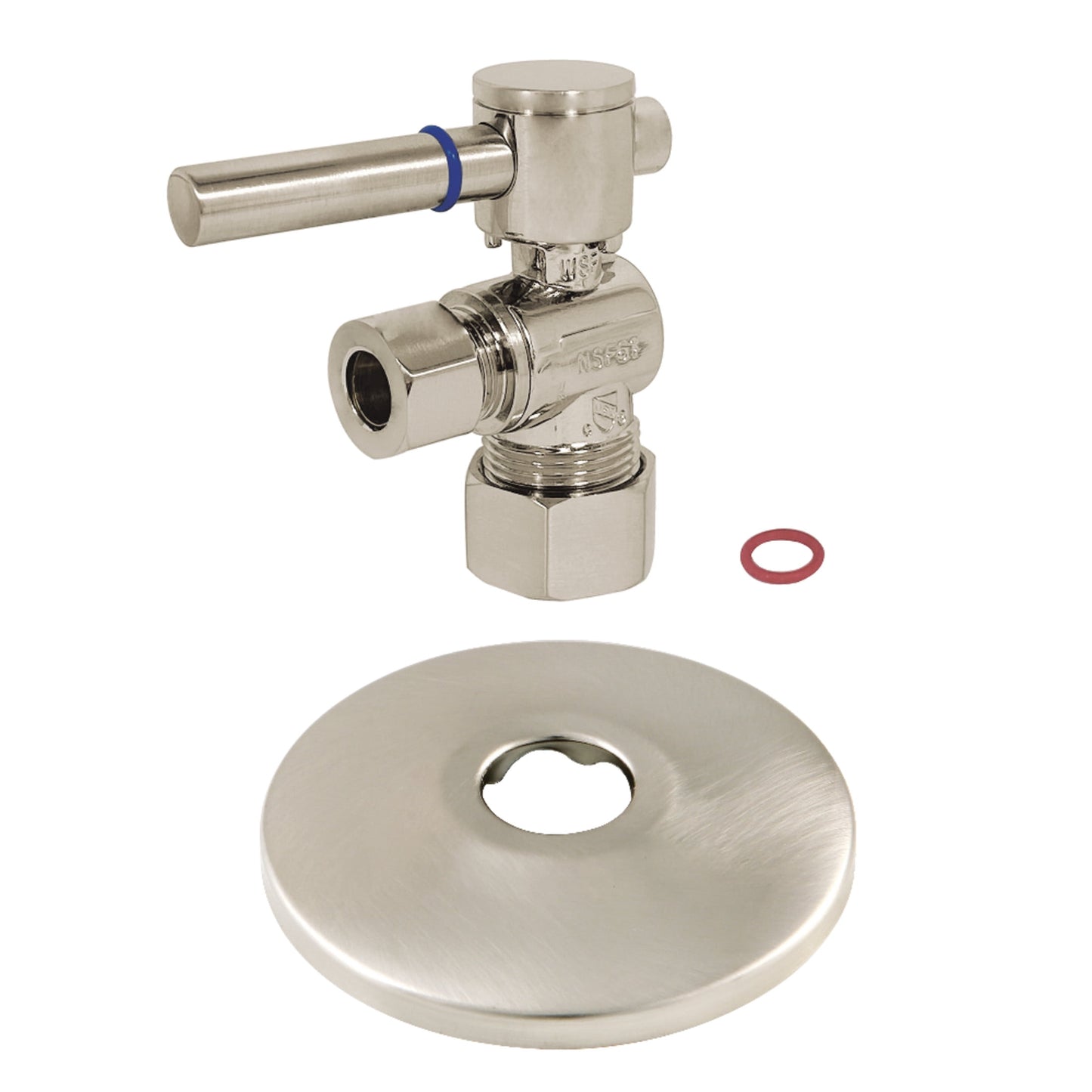 Kingston Brass CC53307DLK 5/8-Inch O.D. Comp x 3/8-Inch O.D. Comp Quarter-Turn Angle Shut-Off Valve with Flange in Brushed Brass