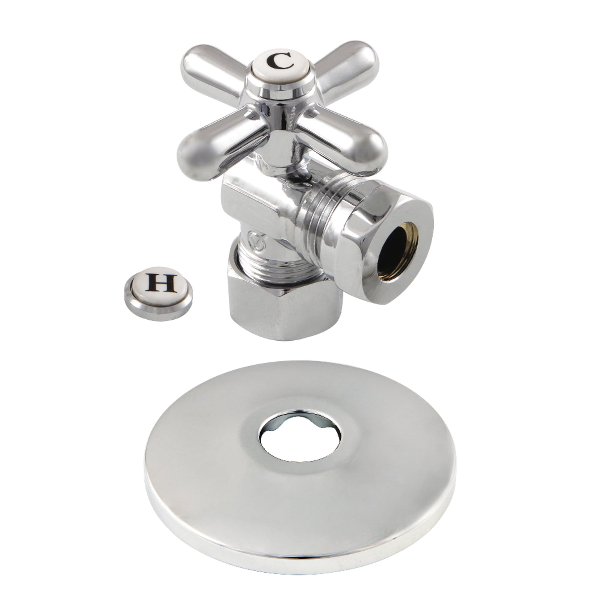 Kingston Brass CC54301XK 5/8-Inch O.D. Comp x 1/2-Inch or 7/16-Inch Slip Joint Quarter-Turn Angle Shut-Off Valve with Flange in Polished Chrome