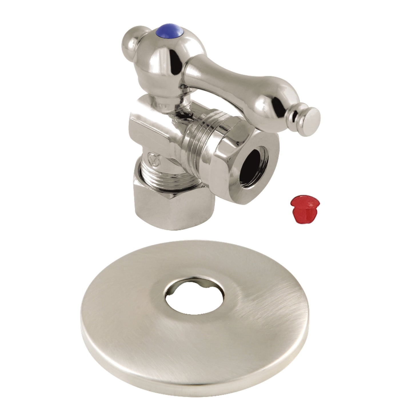Kingston Brass CC54308K 5/8-Inch O.D. Comp x 1/2-Inch or 7/16-Inch Slip Joint Quarter-Turn Angle Shut-Off Valve with Flange in Brushed Nickel