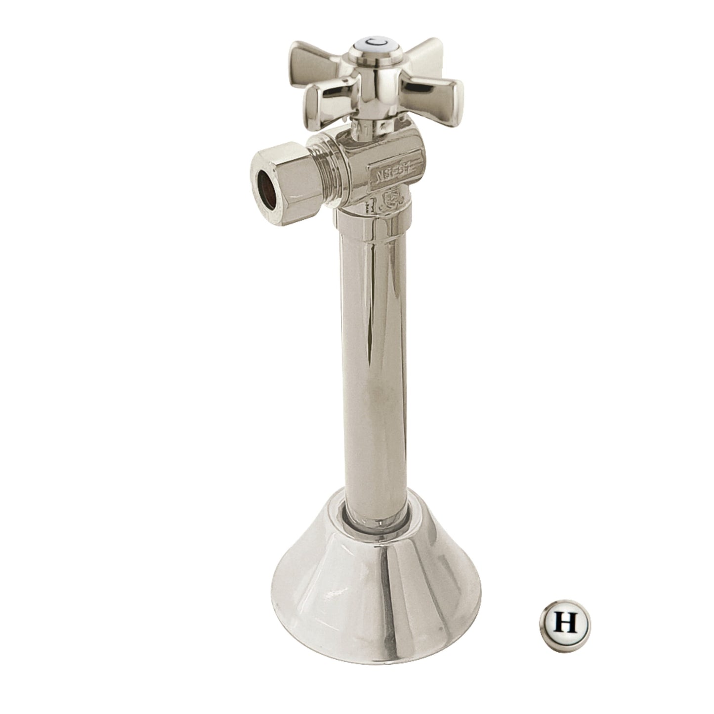 Kingston Brass CC83208ZX 1/2-Inch Sweat x 3/8-Inch O.D. Comp Angle Shut-Off Valve with 5-Inch Extension in Brushed Nickel