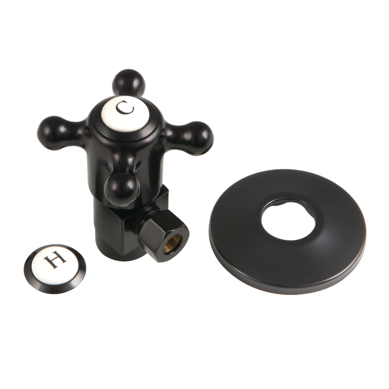 Kingston Brass CD43300BXK 1/2" FIP x 3/8" O.D. Anti-Seize Deluxe Quarter-Turn Ceramic Hardisc Cartridge Angle Stop with Flange, Matte Black