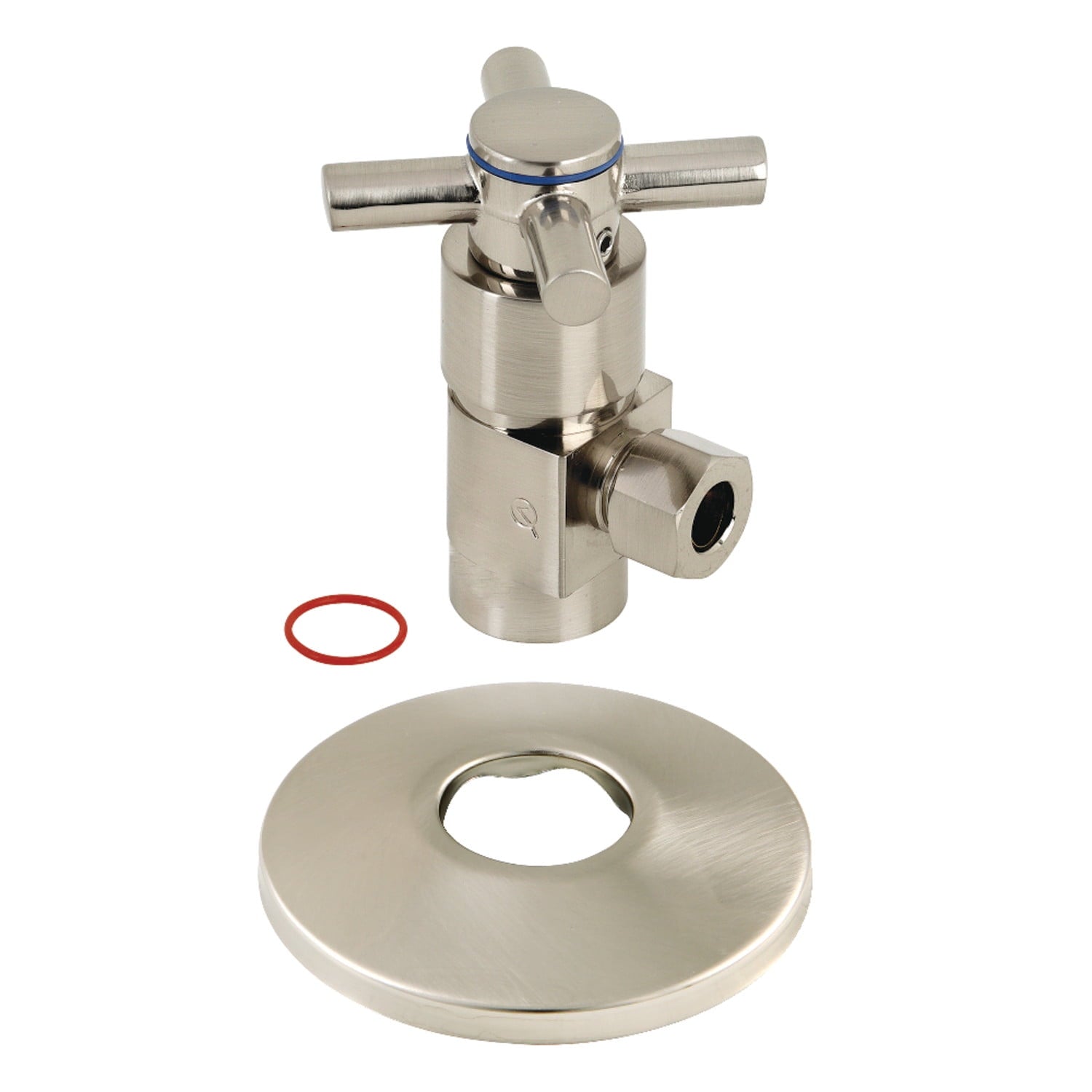 Kingston Brass CD43308DXK 1/2" FIP x 3/8" O.D. Anti-Seize Deluxe Quarter-Turn Ceramic Hardisc Cartridge Angle Stop with Flange, Brushed Nickel