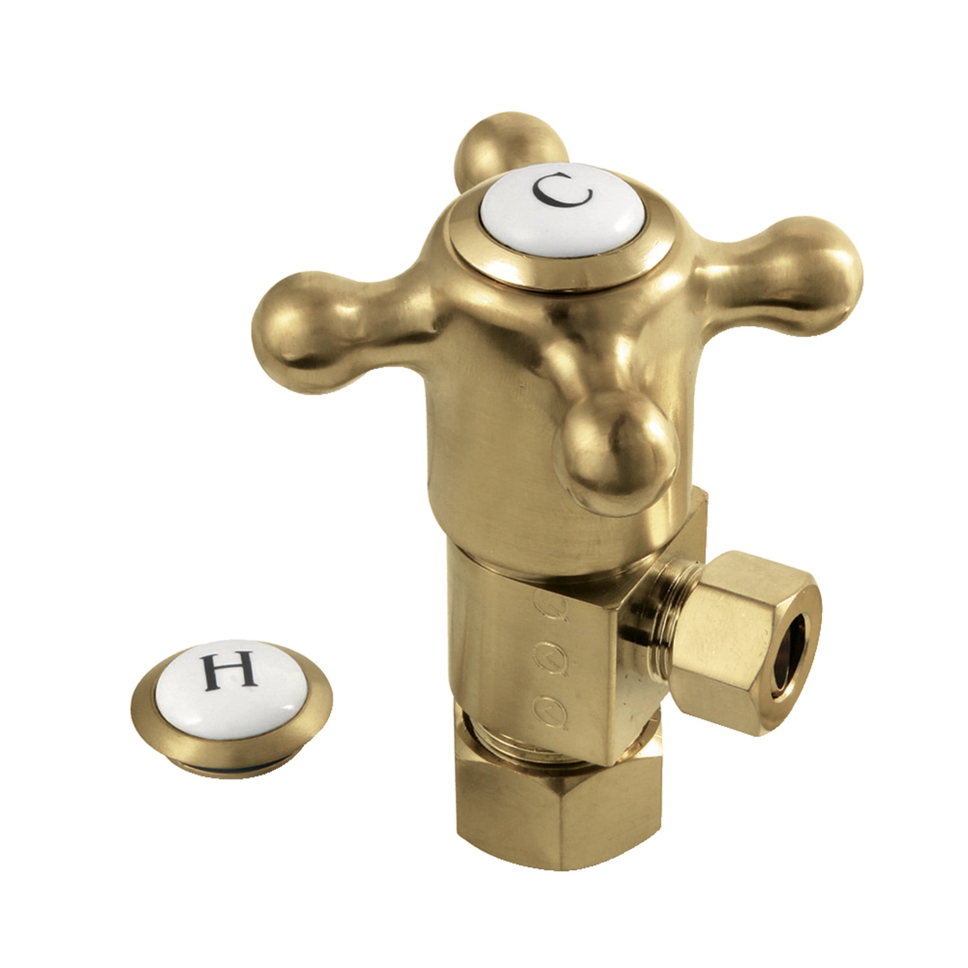 Kingston Brass CD53307BX 5/8-Inch O.D. Comp x 3/8-Inch O.D. Comp Anti-Seize Deluxe Quarter-Turn Ceramic Hardisc Cartridge Angle Stop in Brushed Brass