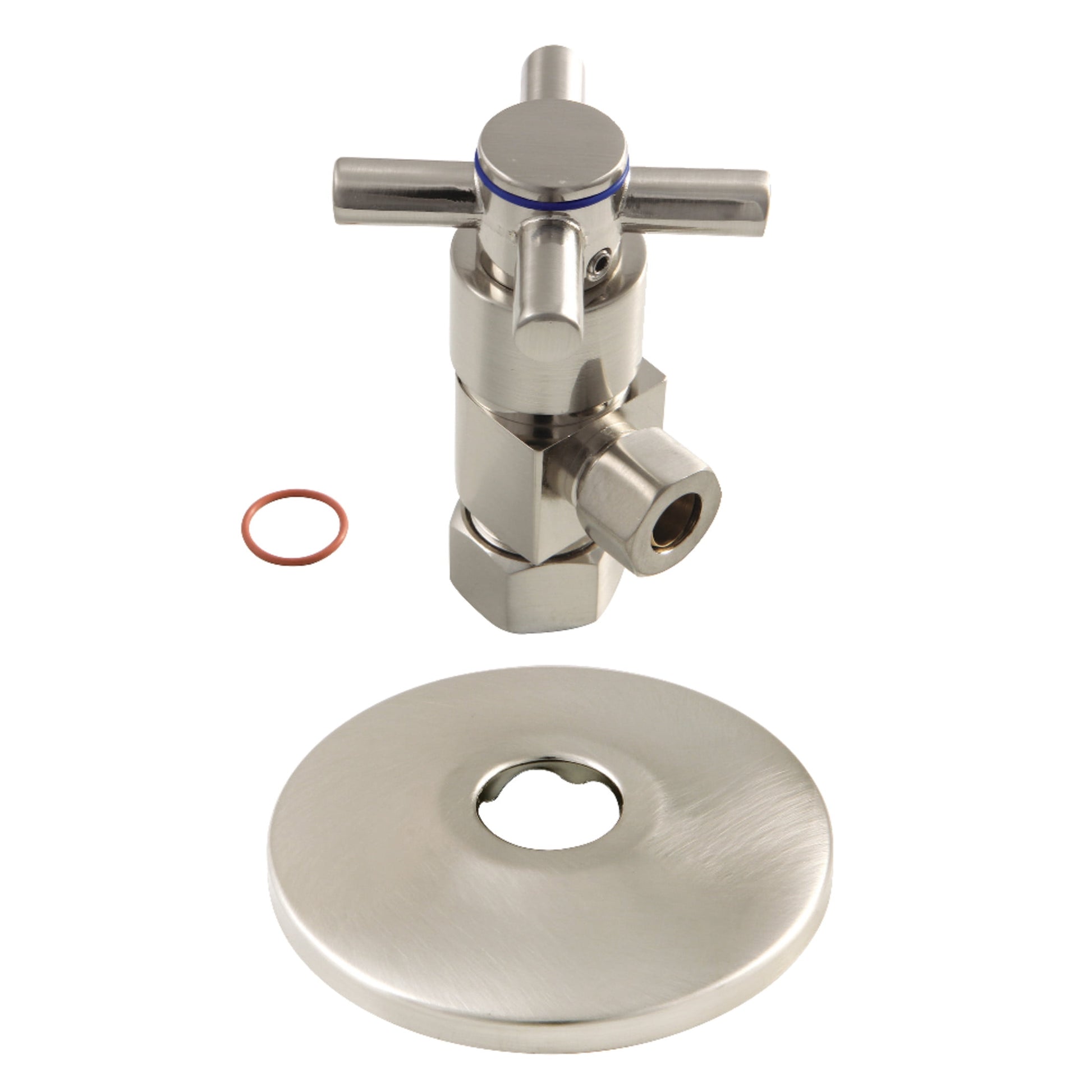 Kingston Brass CD53300DXK 5/8-Inch O.D. Comp x 3/8-Inch O.D. Comp Anti-Seize Deluxe Quarter-Turn Ceramic Hardisc Cartridge Angle Stop with Flange in Matte Black