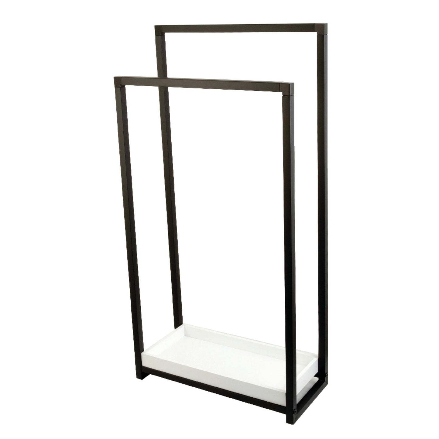 Kingston Brass SCC8260 Edenscape 33-5/8 Inch Freestanding Pedestal 2-Tier Towel Rack with Wooden Shelf in Matte Black