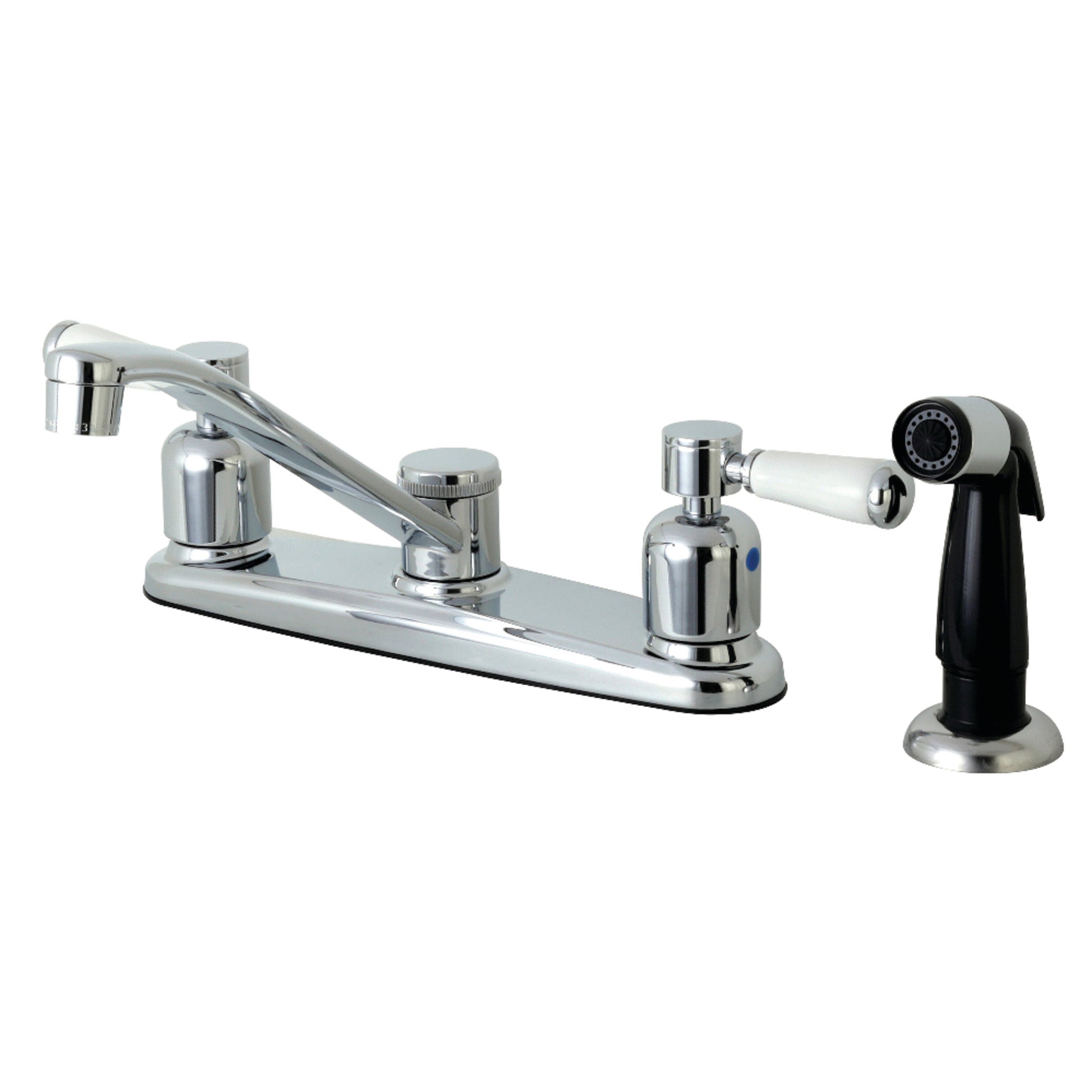 Kingston FB112DPL Paris Two-Handle 4-Hole 8" Centerset Kitchen Faucet with Side Sprayer in Polished Chrome