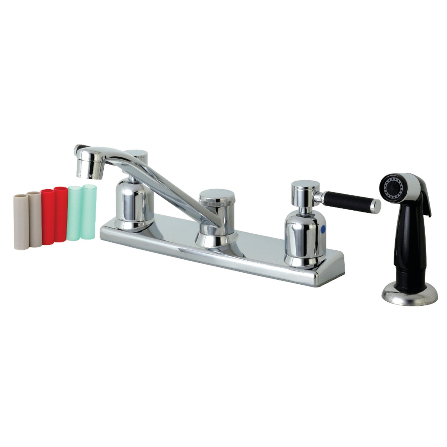 Kingston FB122DKL Kaiser Two-Handle 4-Hole 8" Centerset Kitchen Faucet with Side Sprayer in Polished Chrome