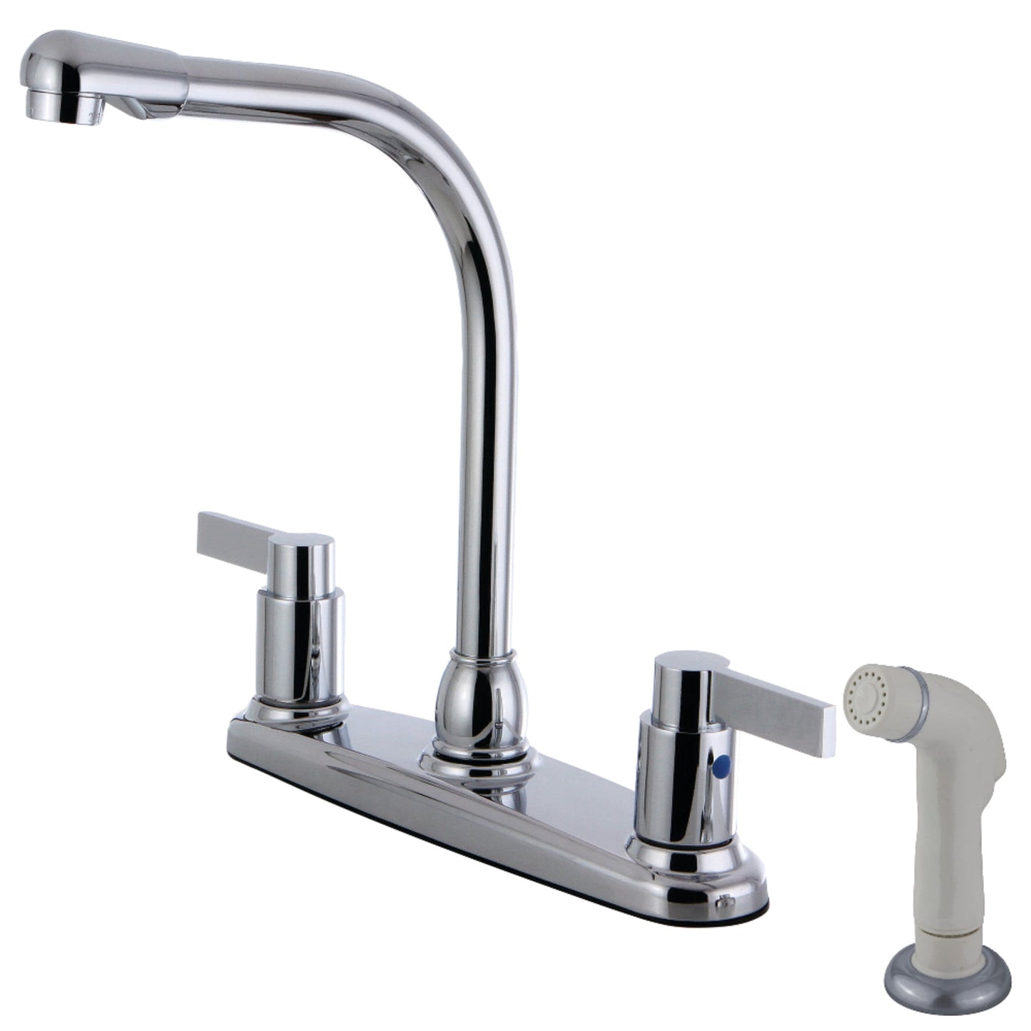 Kingston FB2751NDL NuvoFusion Grifo de Cocina Central de 4 Orificios y 8" con Dos Manijas y Rociador Lateral en Cromo Pulido