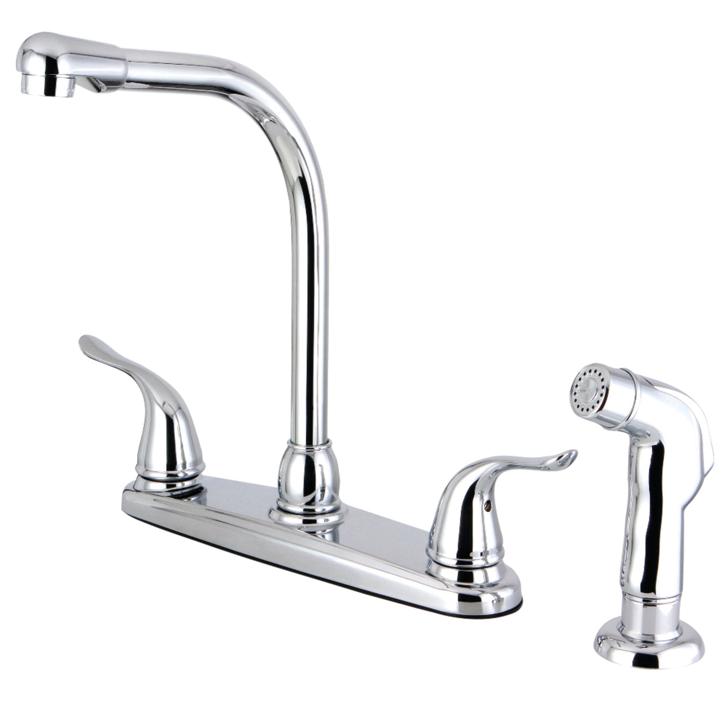 Kingston FB2755YLSP Yosemite Grifo de Cocina Central de 8" con Dos Manijas y 4 Agujeros con Rociador Lateral en Bronce Aceitado