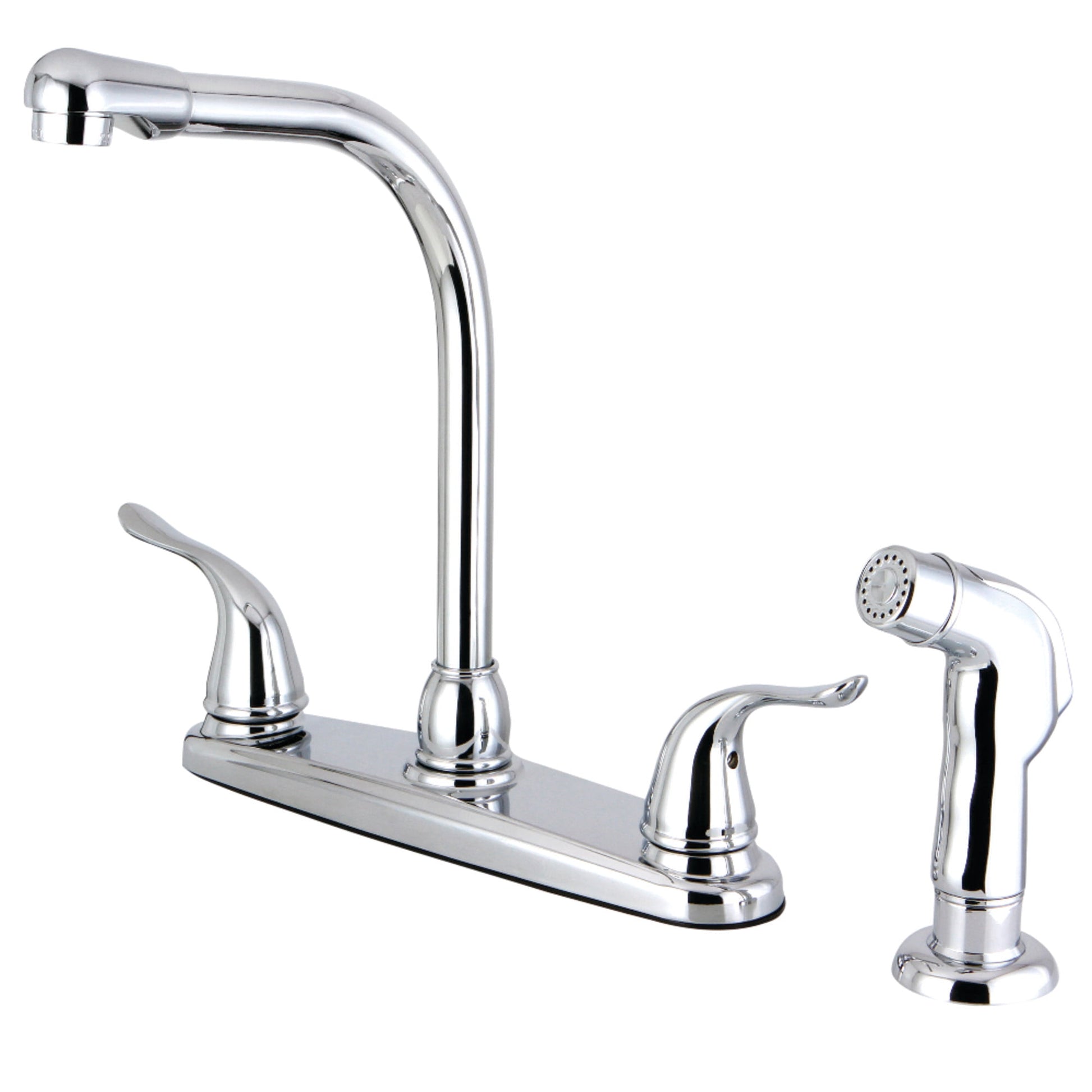 Kingston FB2755YLSP Yosemite Grifo de Cocina Central de 8" con Dos Manijas y 4 Agujeros con Rociador Lateral en Bronce Aceitado