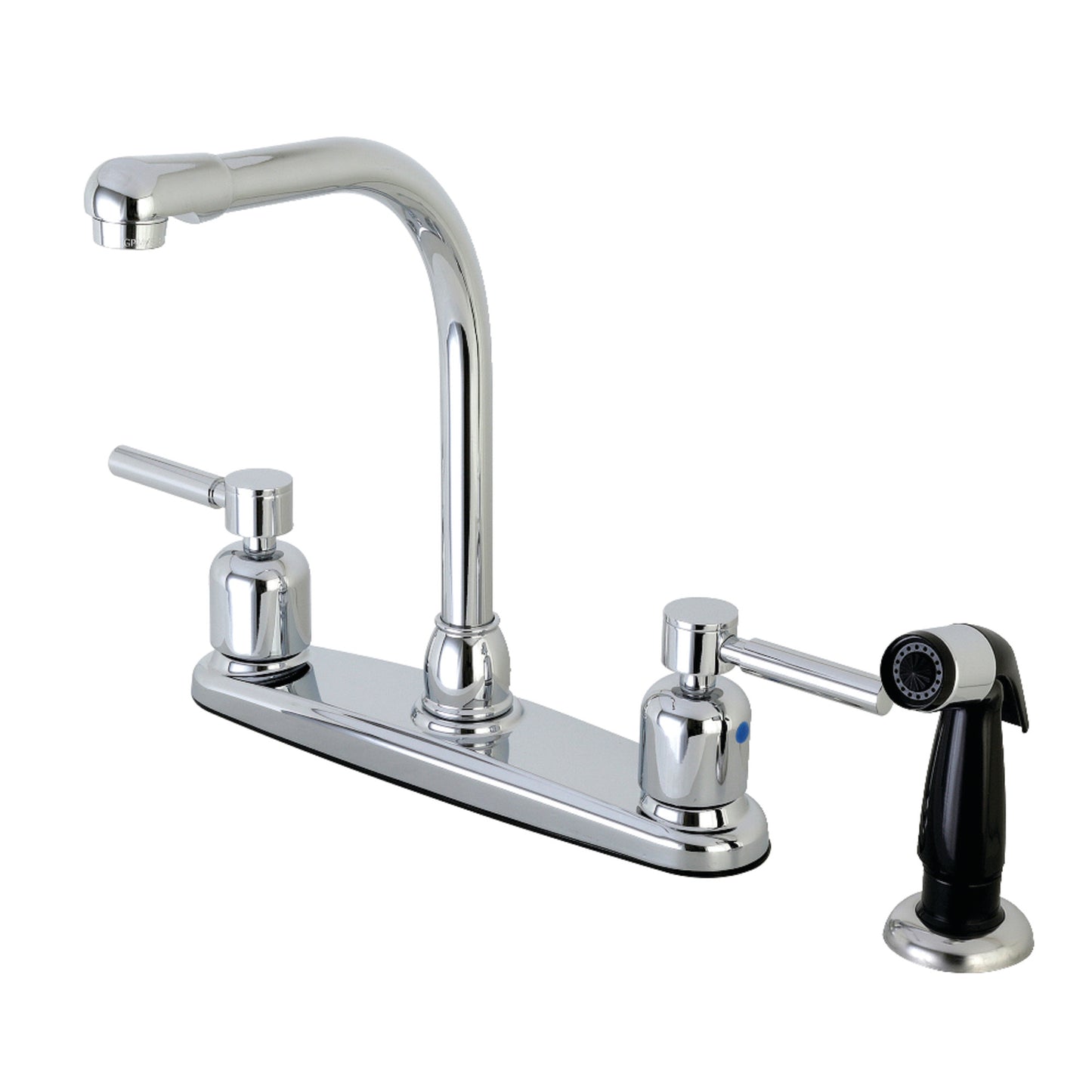 Kingston FB751DL Concord Two-Handle 4-Hole 8" Centerset Kitchen Faucet with Side Sprayer in Polished Chrome