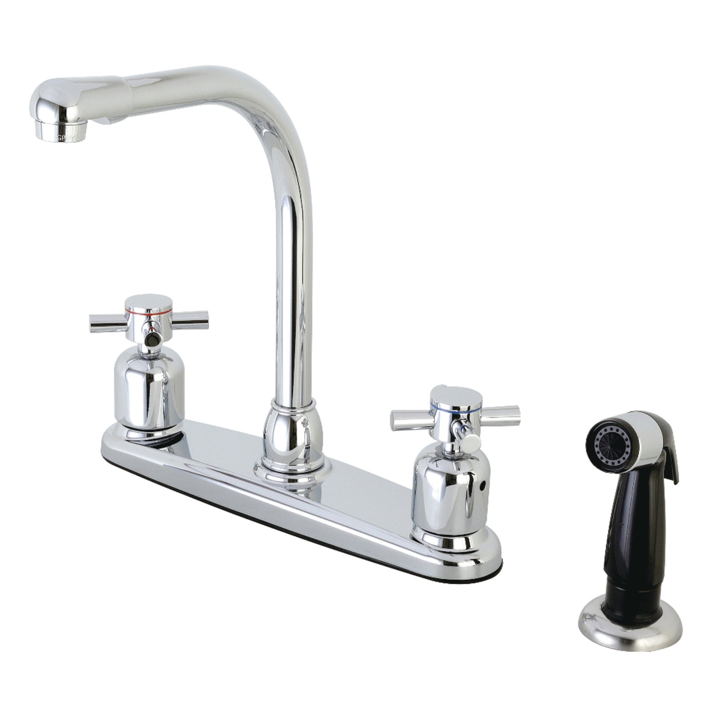 Kingston FB751DX Concord Grifo de Cocina Central de 8" con Dos Manijas y 4 Agujeros con Rociador Lateral en Cromo Pulido