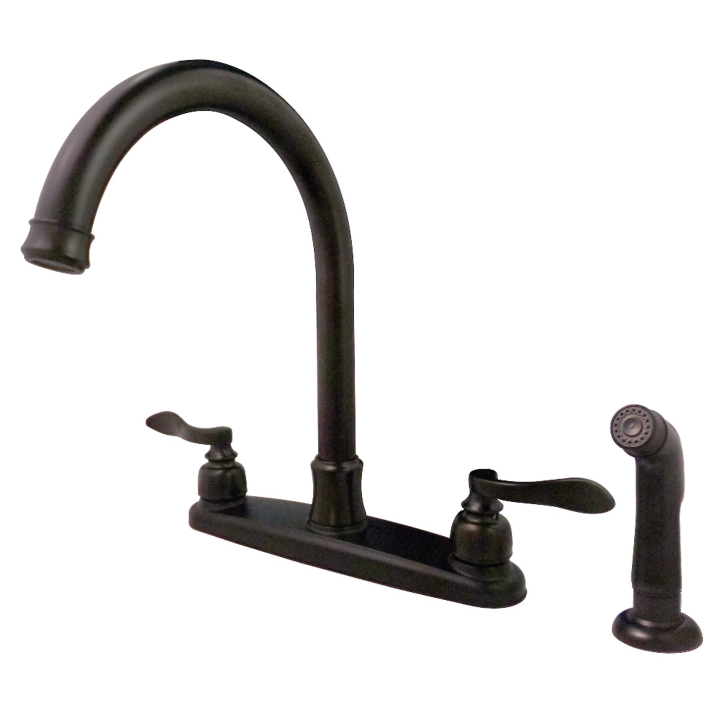 Kingston FB7795NFLSP NuWave French Two-Handle 4-Hole 8" Centerset Kitchen Faucet with Side Sprayer in Oil Rubbed Bronze