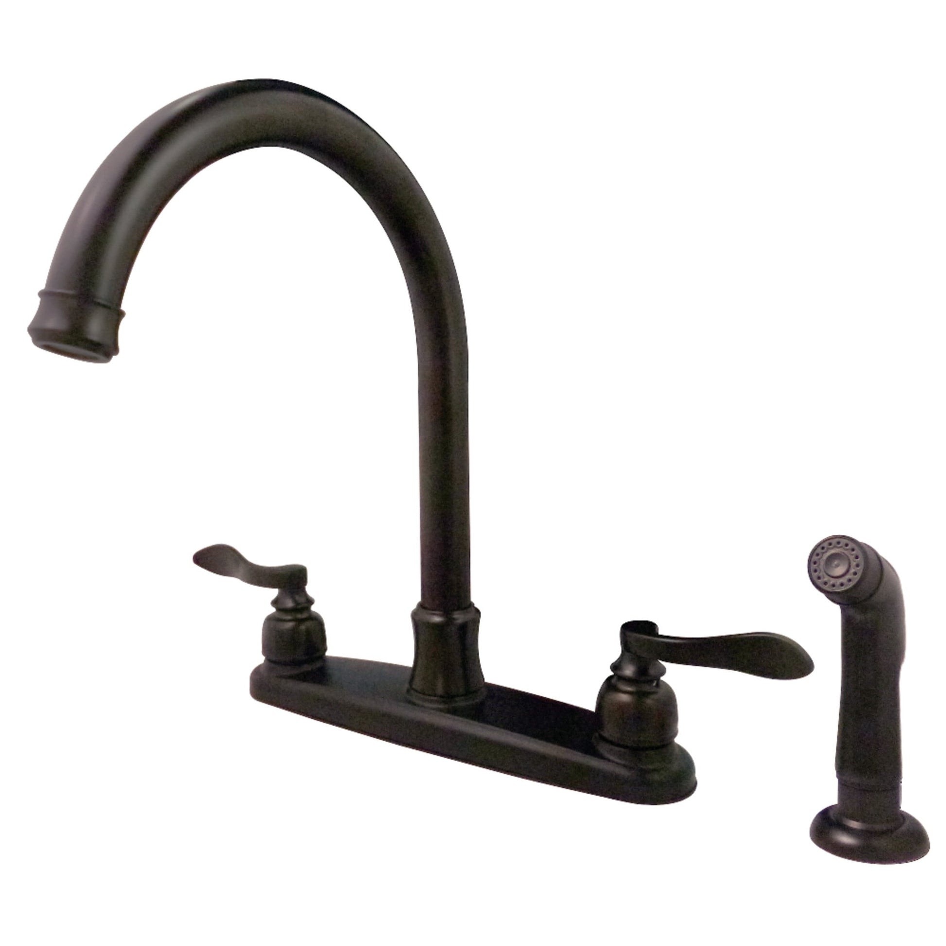 Kingston FB7795NFLSP NuWave French Two-Handle 4-Hole 8" Centerset Kitchen Faucet with Side Sprayer in Oil Rubbed Bronze