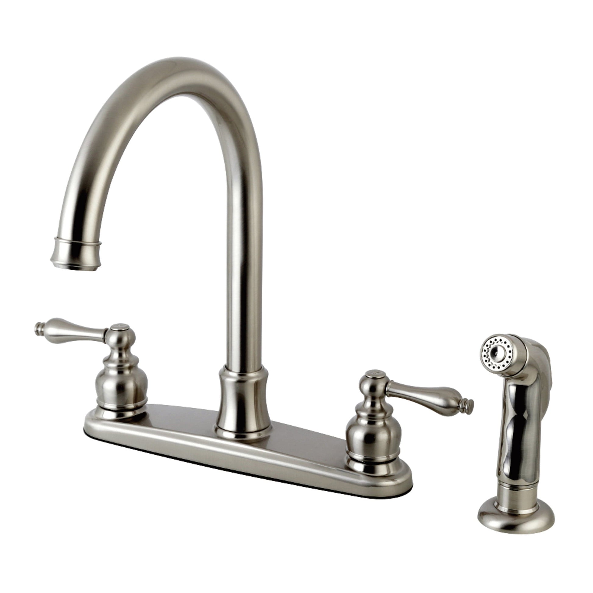 Kingston FB7798ALSP Victorian Two-Handle 4-Hole 8" Centerset Kitchen Faucet with Side Sprayer in Brushed Nickel
