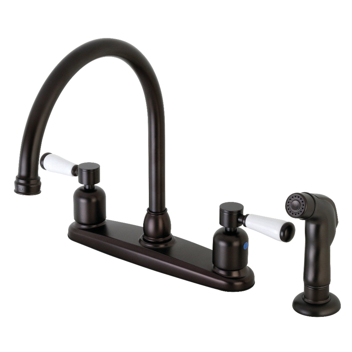Kingston FB795DPLSP Paris Two-Handle 4-Hole 8" Centerset Kitchen Faucet with Side Sprayer in Oil Rubbed Bronze
