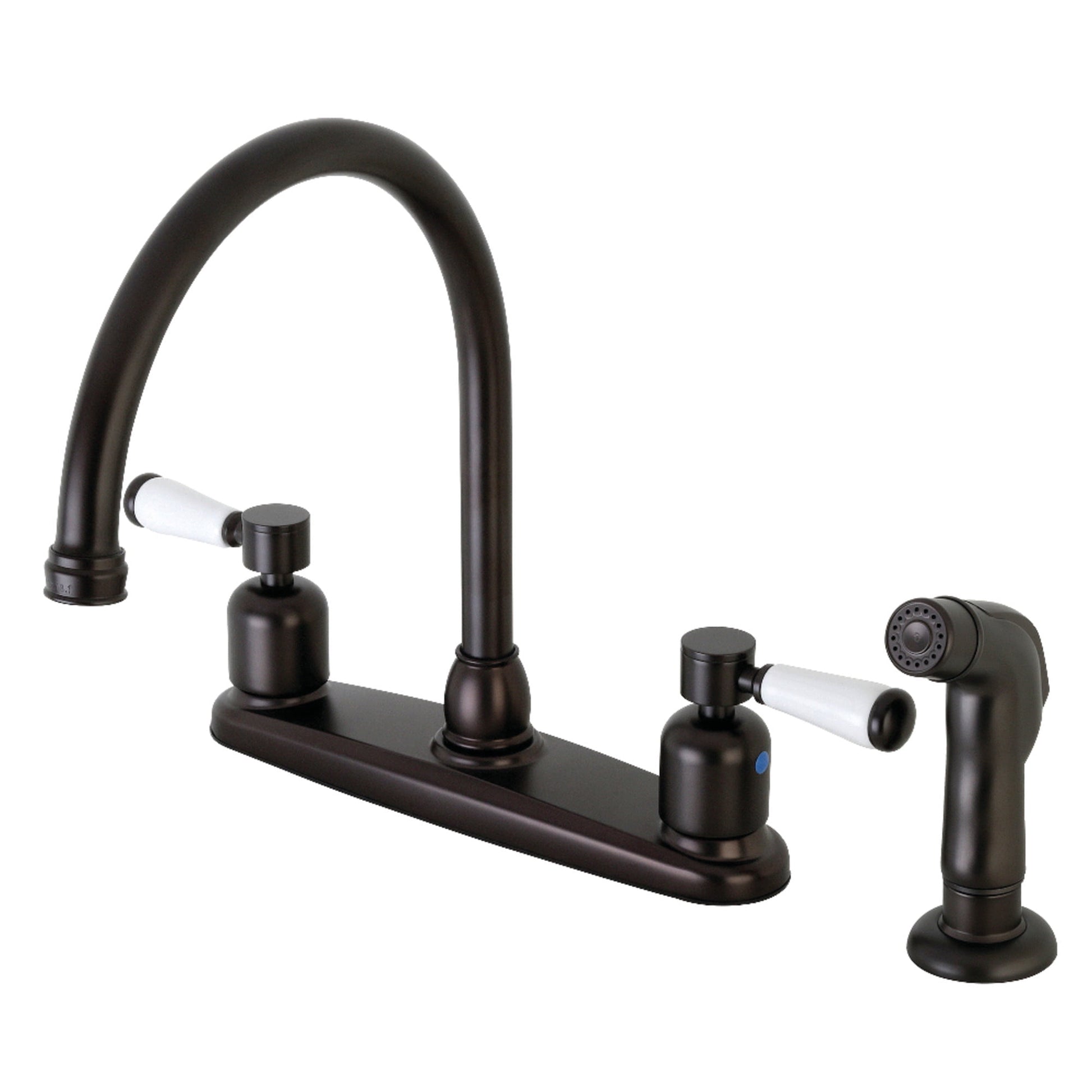 Kingston FB795DPLSP Paris Two-Handle 4-Hole 8" Centerset Kitchen Faucet with Side Sprayer in Oil Rubbed Bronze