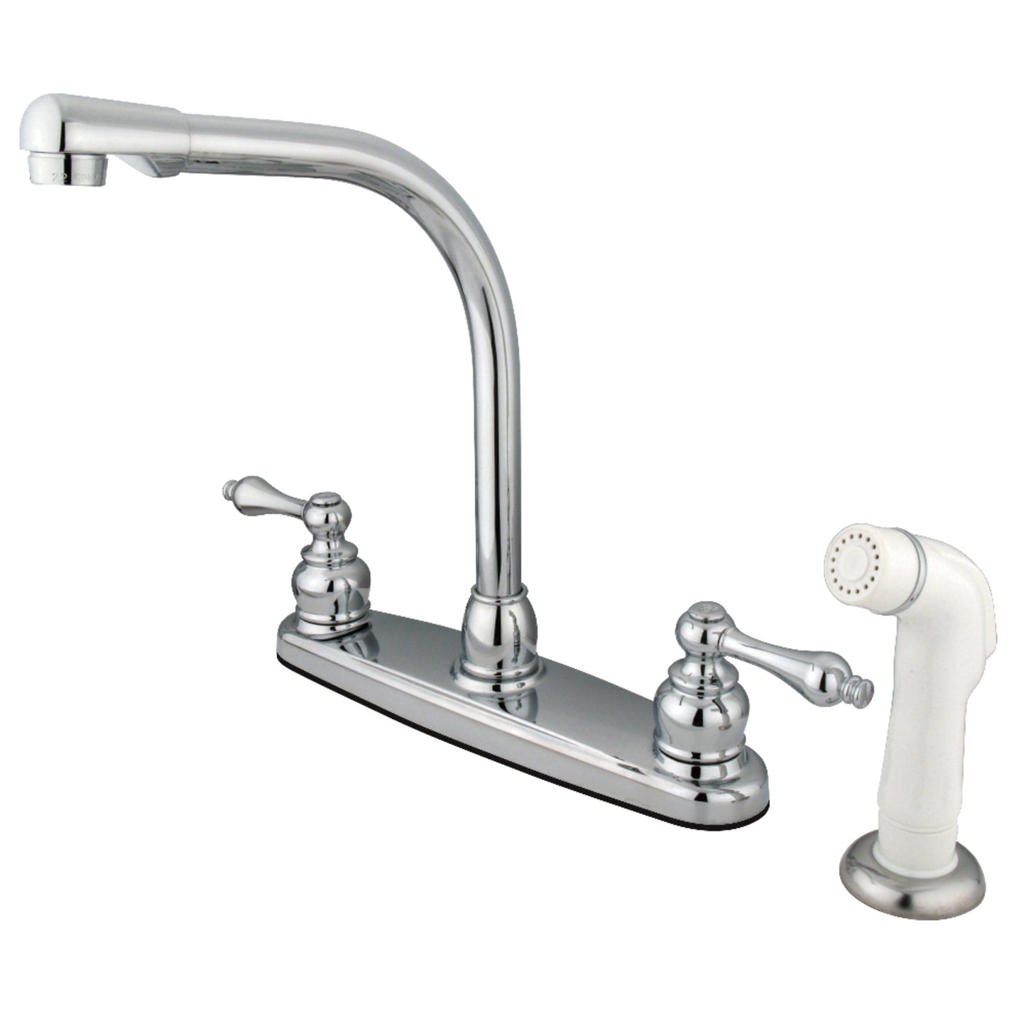 Kingston KB711AL Victorian Two-Handle 4-Hole 8" Centerset Kitchen Faucet with Side Sprayer in Polished Chrome