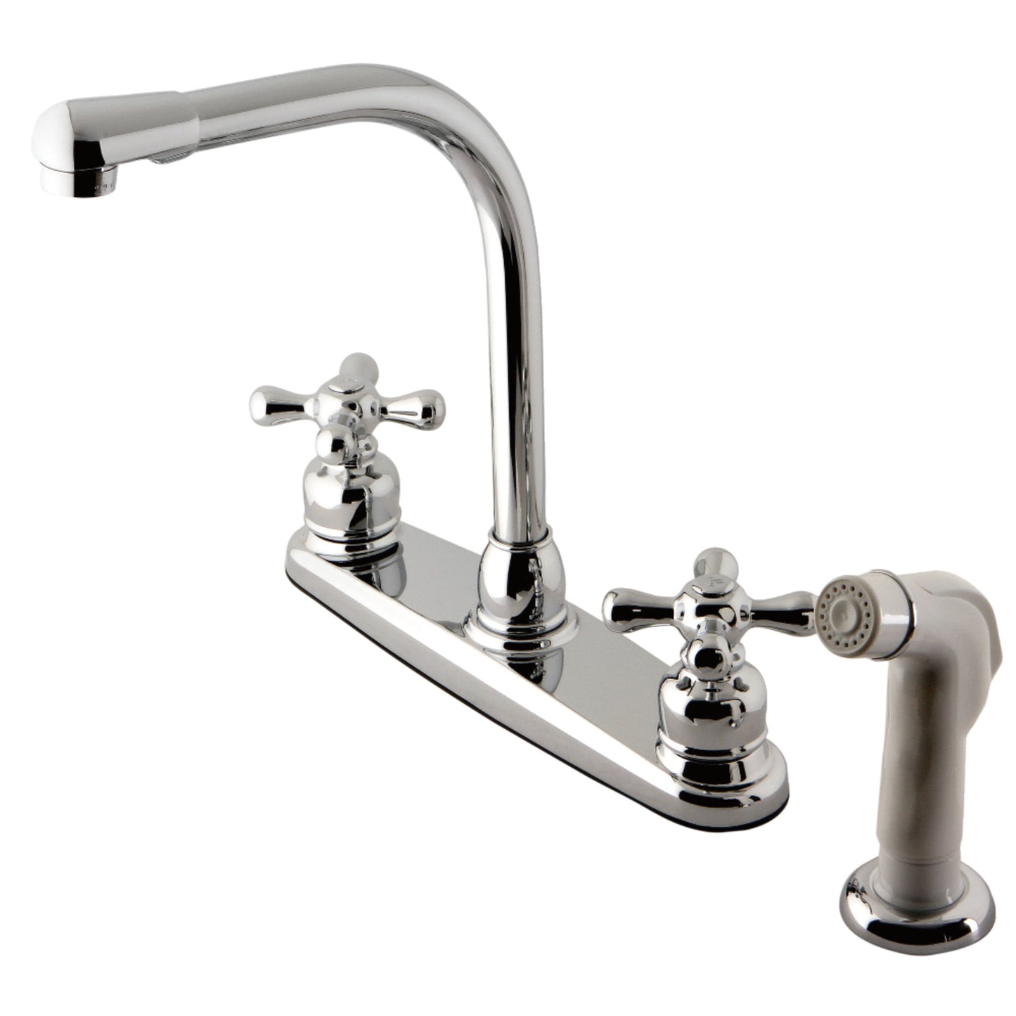 Kingston KB711AX Victorian Two-Handle 4-Hole 8" Centerset Kitchen Faucet with Side Sprayer in Polished Chrome