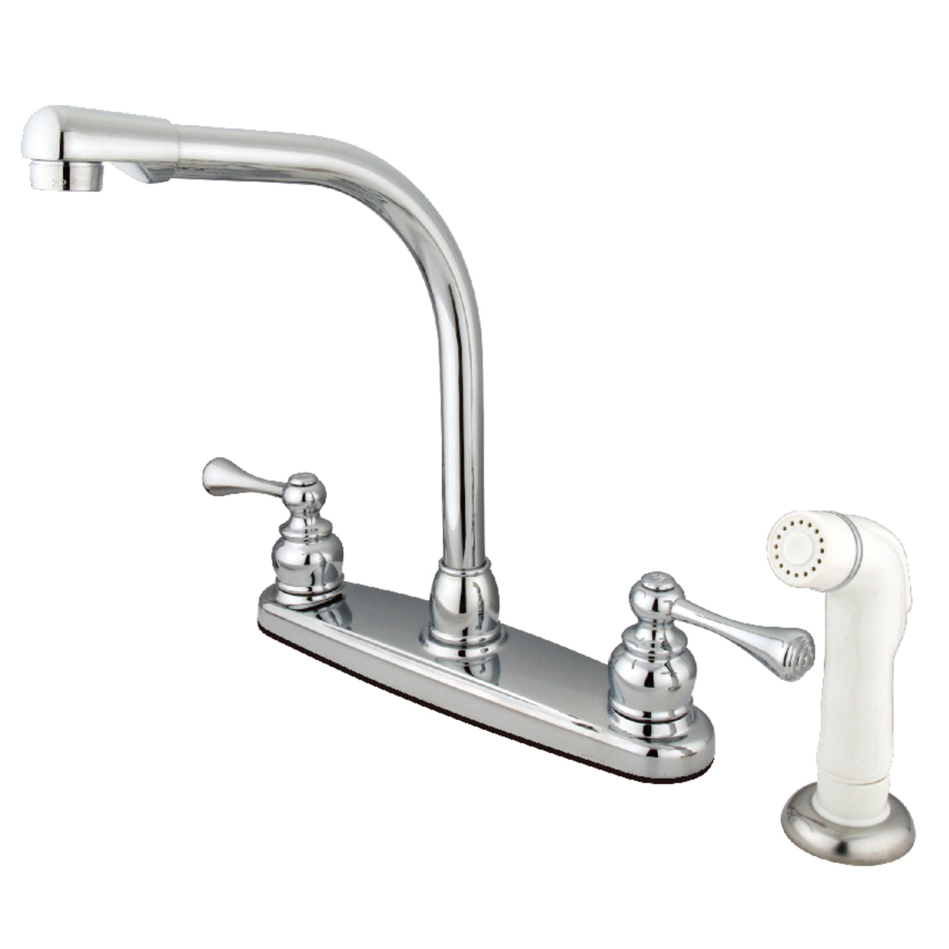 Kingston KB711BL Two-Handle 4-Hole 8" Centerset Kitchen Faucet with Side Sprayer in Polished Chrome