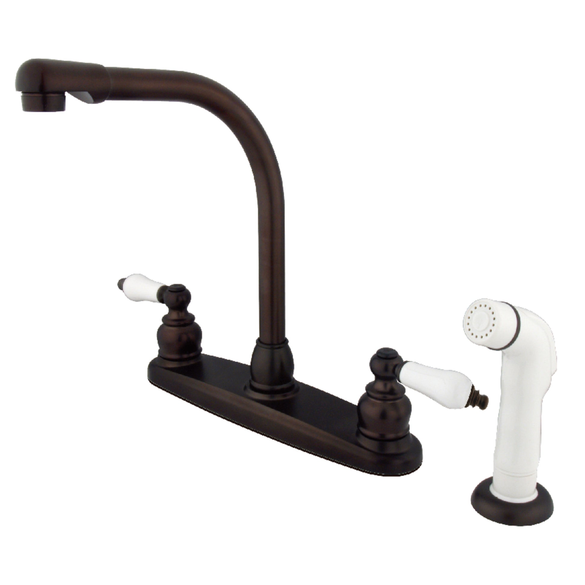 Kingston KB715 Victorian Two-Handle 4-Hole 8" Centerset Kitchen Faucet with Side Sprayer in Oil Rubbed Bronze