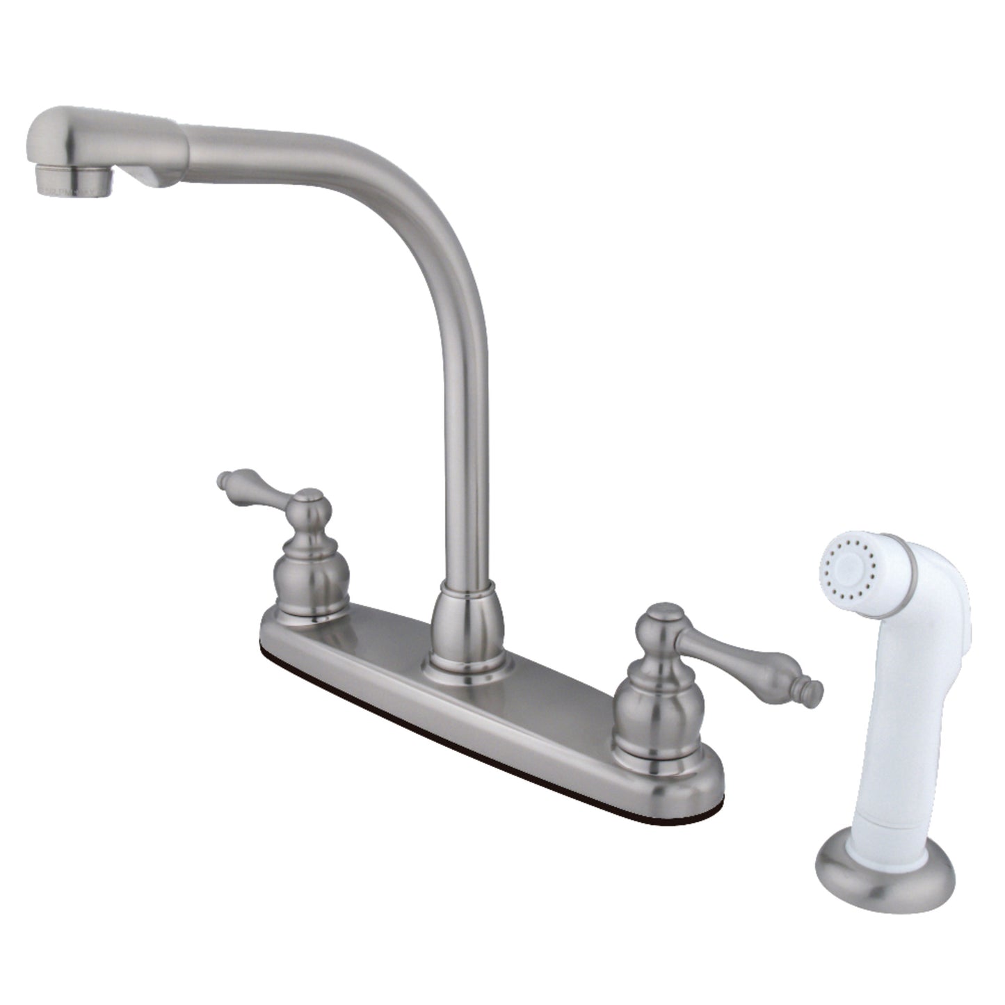 Kingston KB718AL Victorian Two-Handle 4-Hole 8" Centerset Kitchen Faucet with Side Sprayer in Brushed Nickel